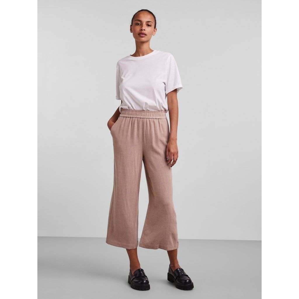 PIECES Kelnės moterims, Žalia, PCVINSTY HW LINEN CUL 4