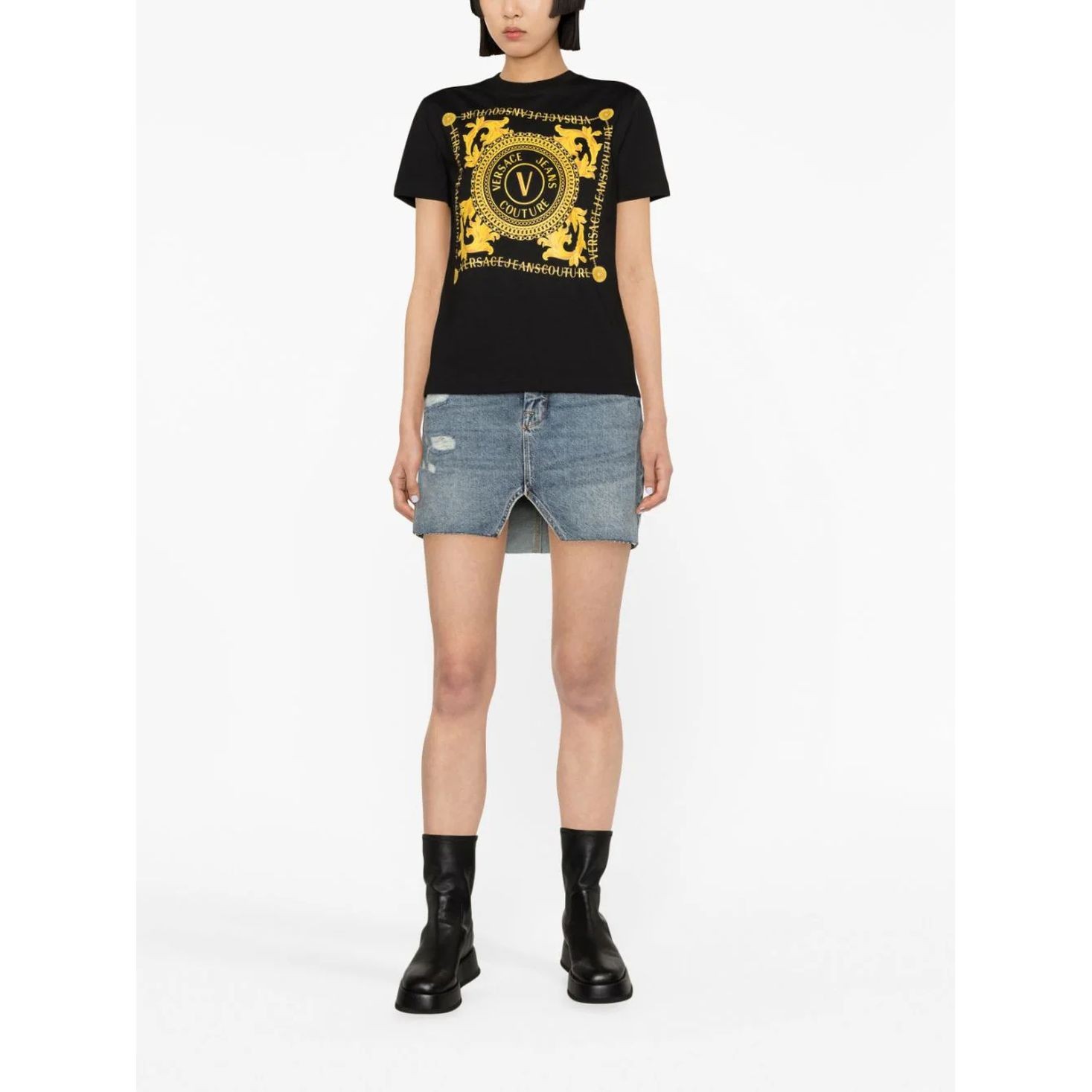VERSACE JEANS CUTURE Marškinėliai trump. rankovėmis moterims, Juoda, Jersey stretch tee 2