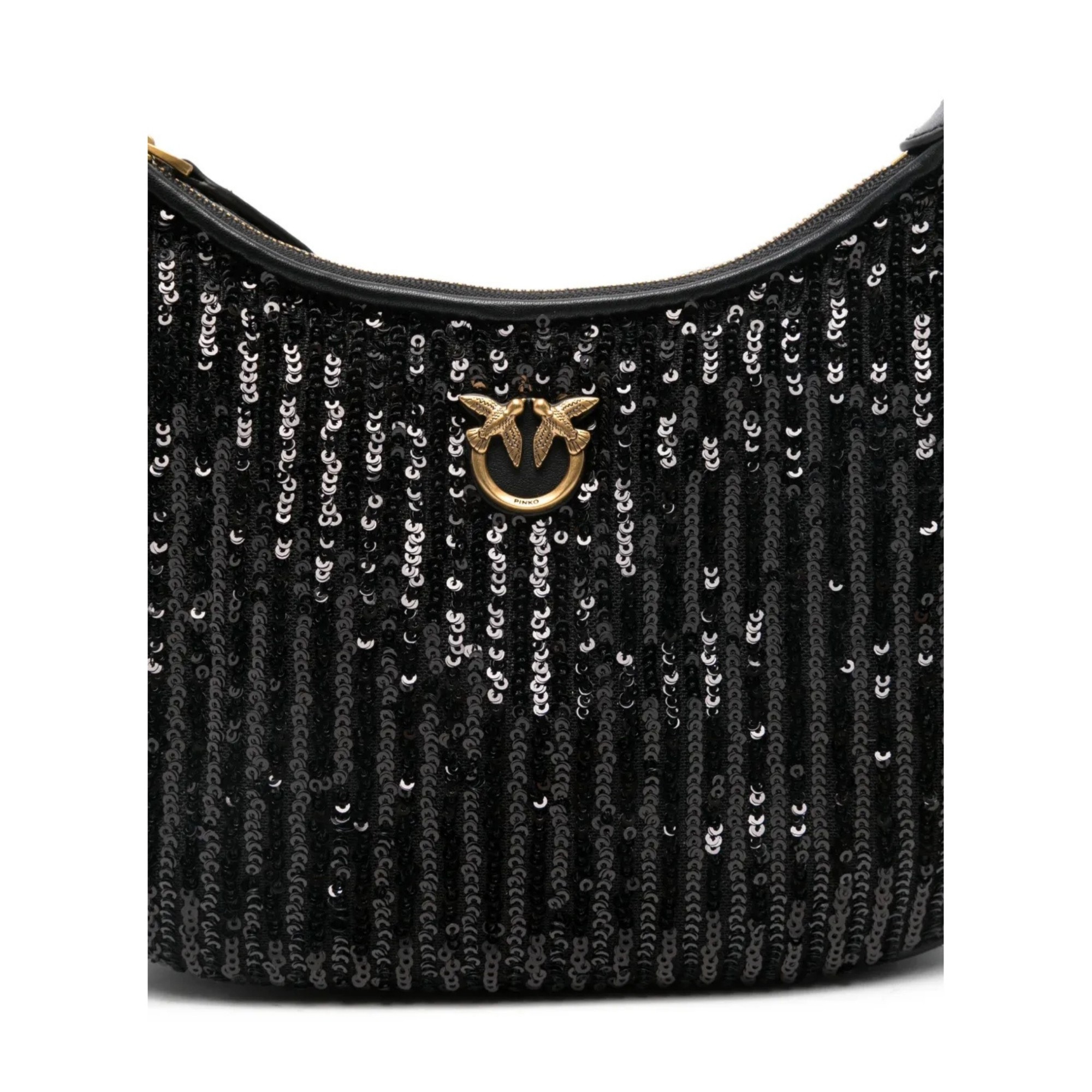 PINKO Rankinė per petį moterims, Juoda, Half moon mini c pelle + paill 3