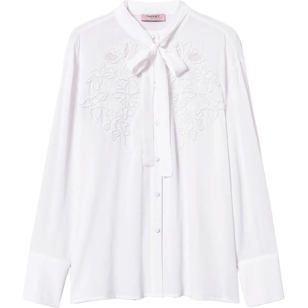 TWINSET Marškiniai ilgomis rankovėmis moterims, Balta, Embroidered georgette blouse