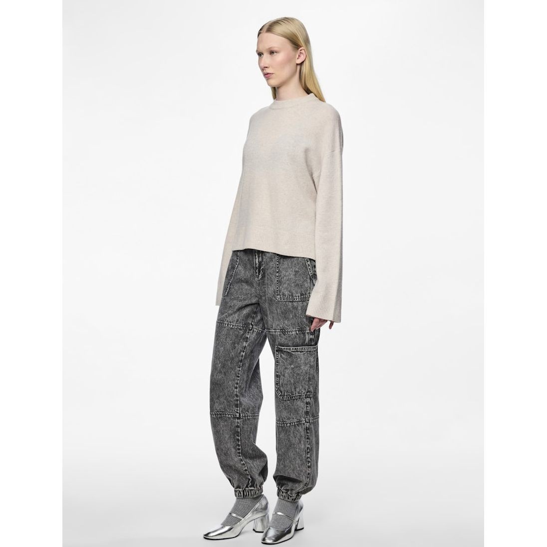 PIECES Megztinis moterims, Gray, Nalia o-neck wool knit 4