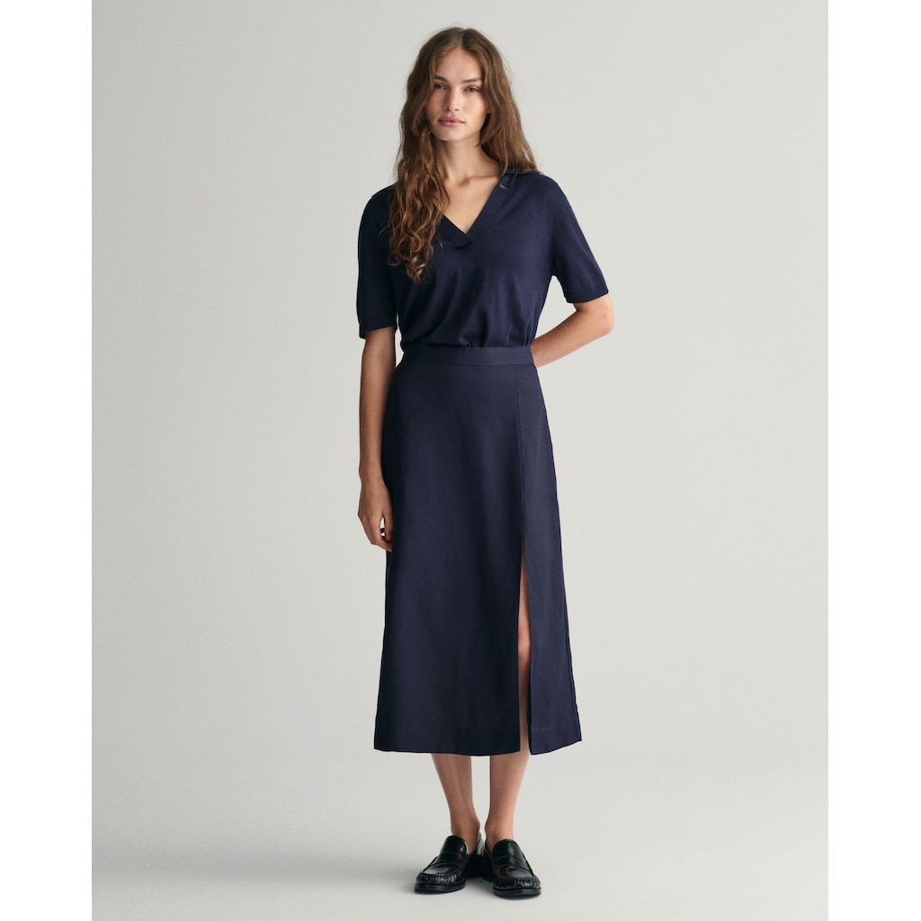 GANT Midi sijonas moterims, Mėlyna, REL MIDI LINEN BLEND SKIRT 5