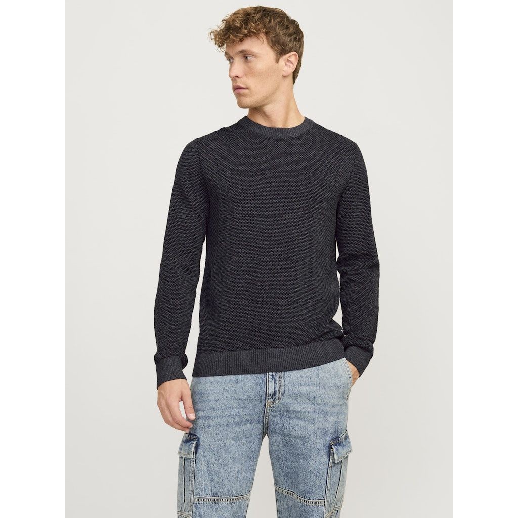JACK & JONES Megztinis vyrams, Juoda, Globe knit crew neck 2