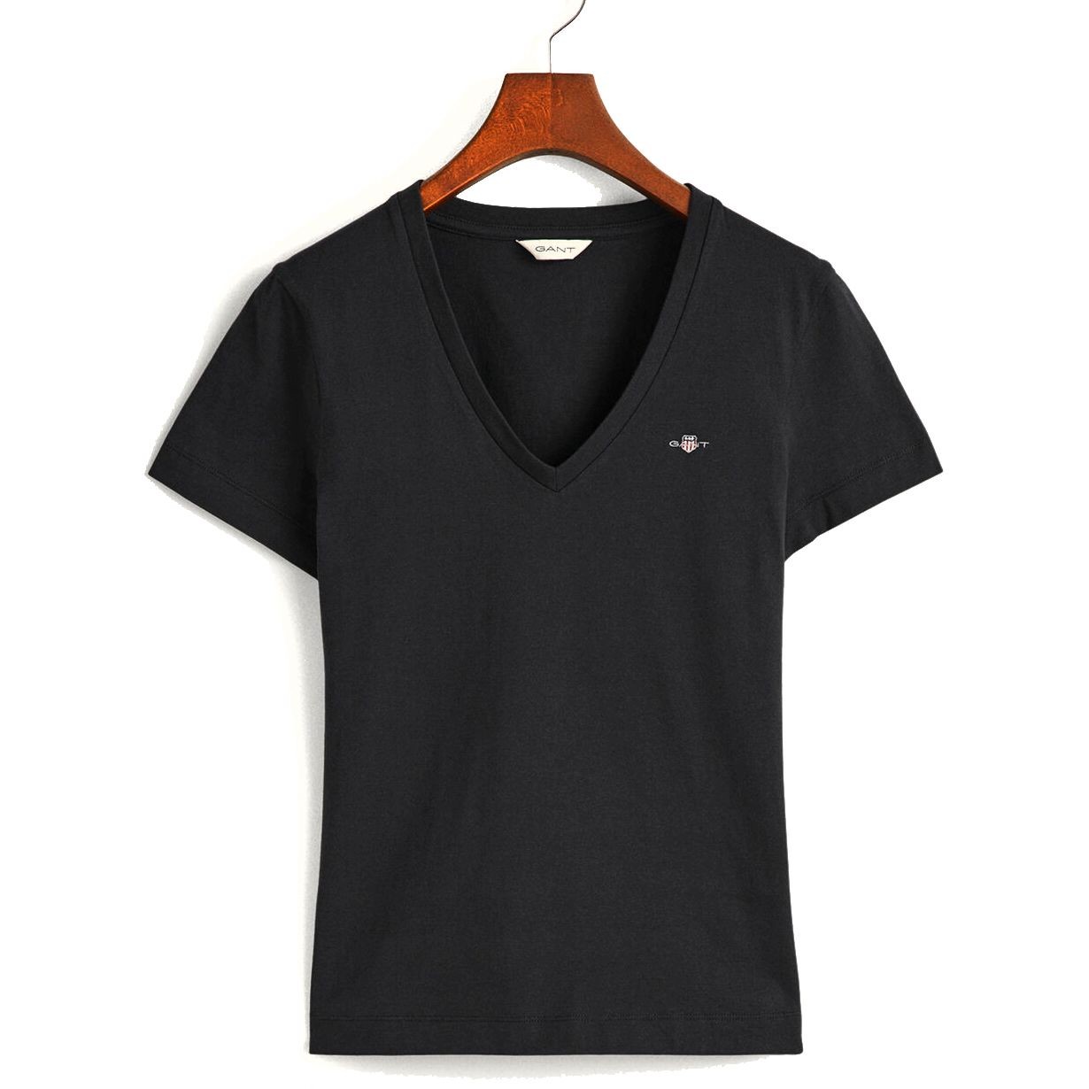 GANT Marškinėliai moterims, Juoda, REG SHIELD SS V-NECK T-SHIRT 1