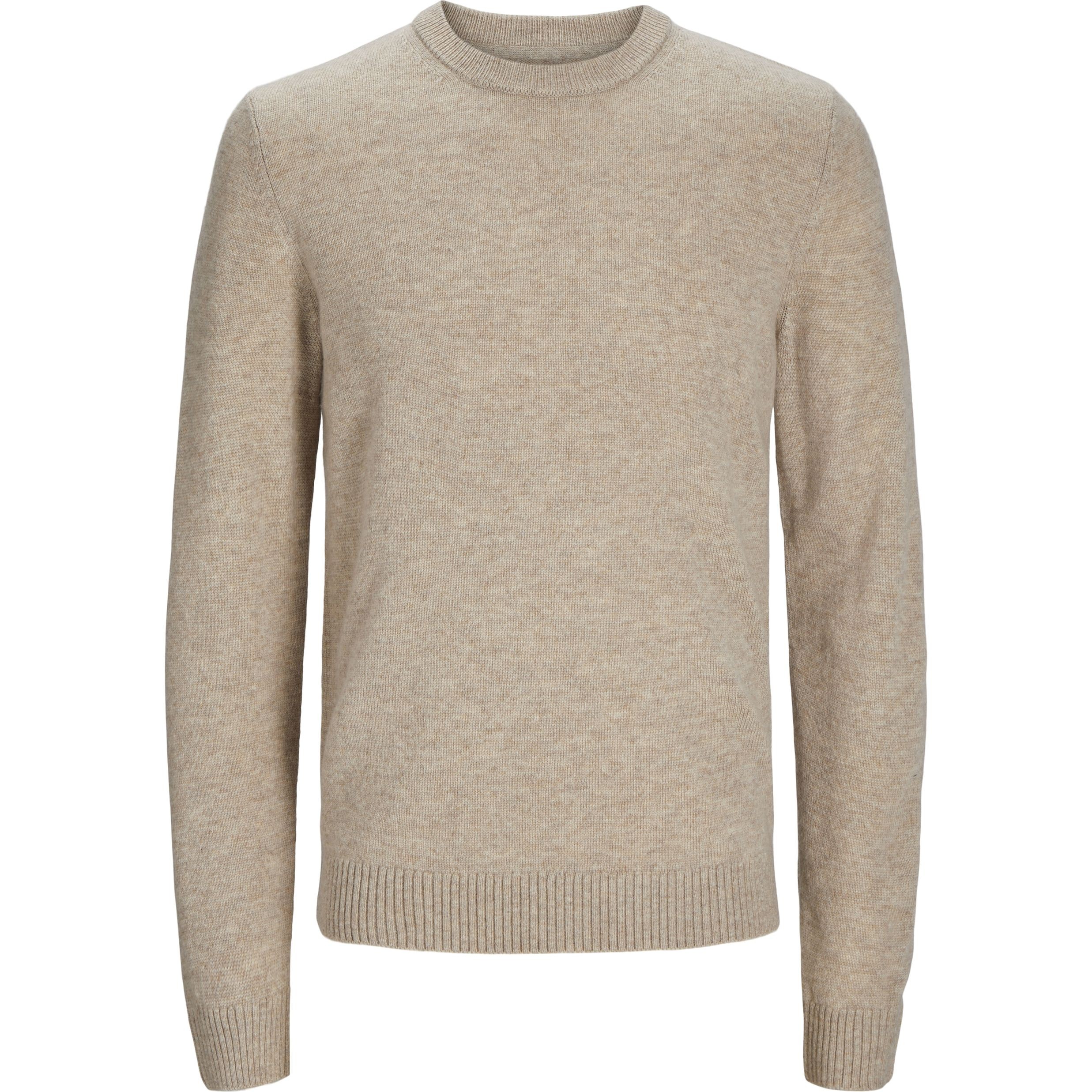 JACK & JONES Megztinis vyrams, Smėlio, Lambs wool knit crew neck 1