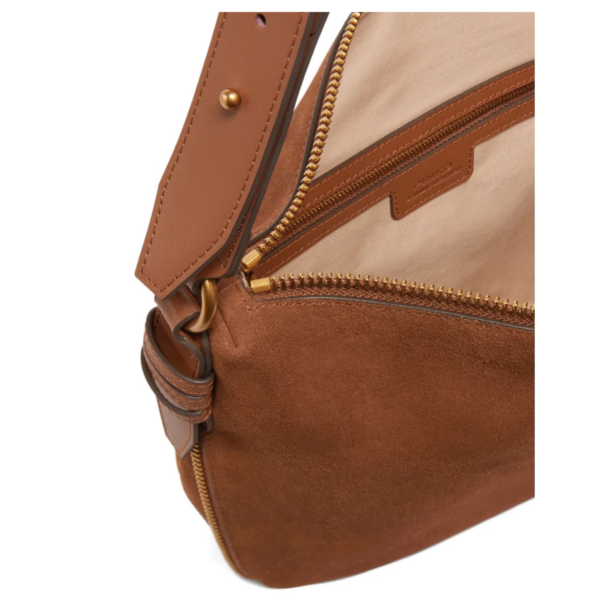 PINKO Rankinė per petį moterims, Ruda, Hobo zip around classic suede 3