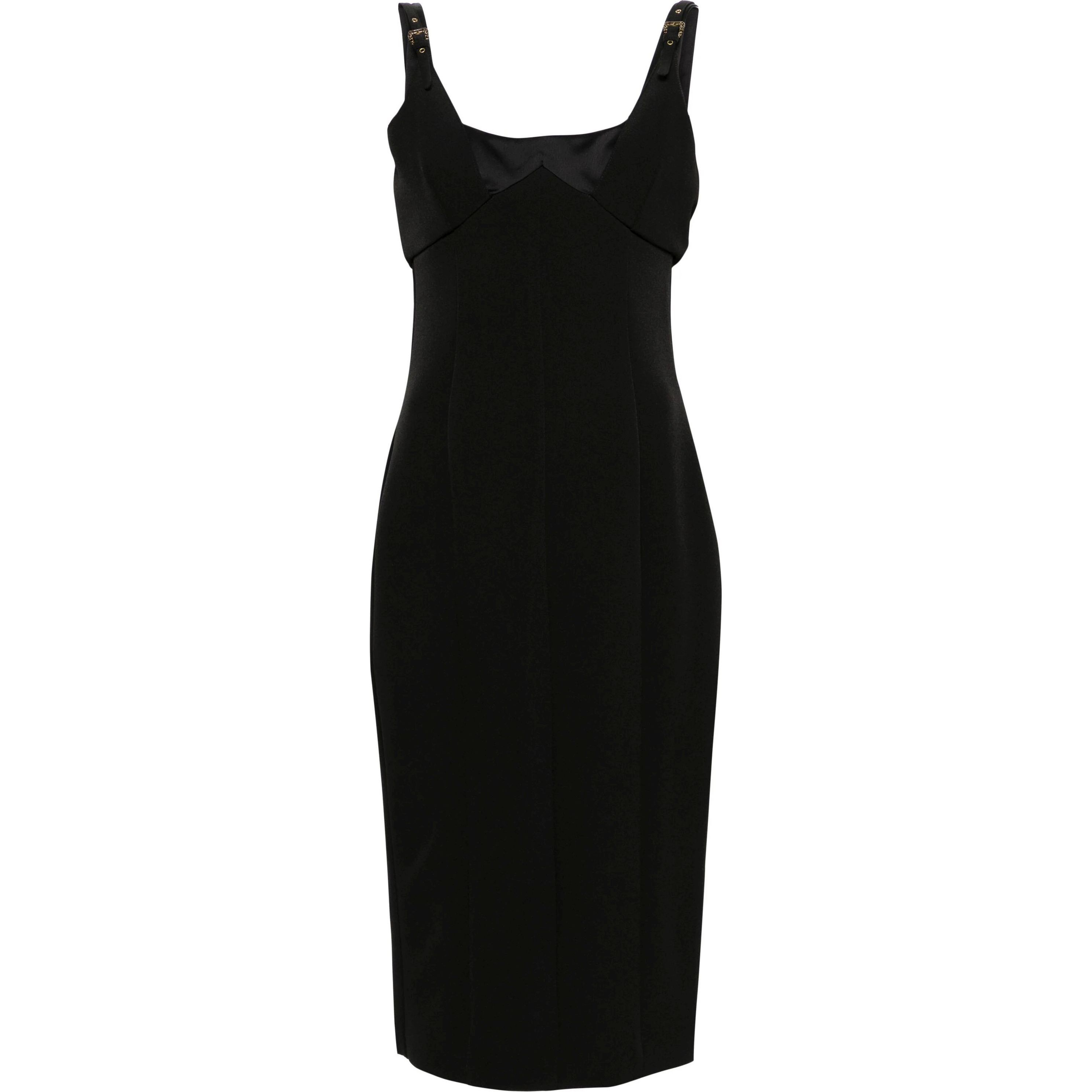 VERSACE JEANS CUTURE Midi suknelė moterims, Juoda, Baroque buckle midi dress