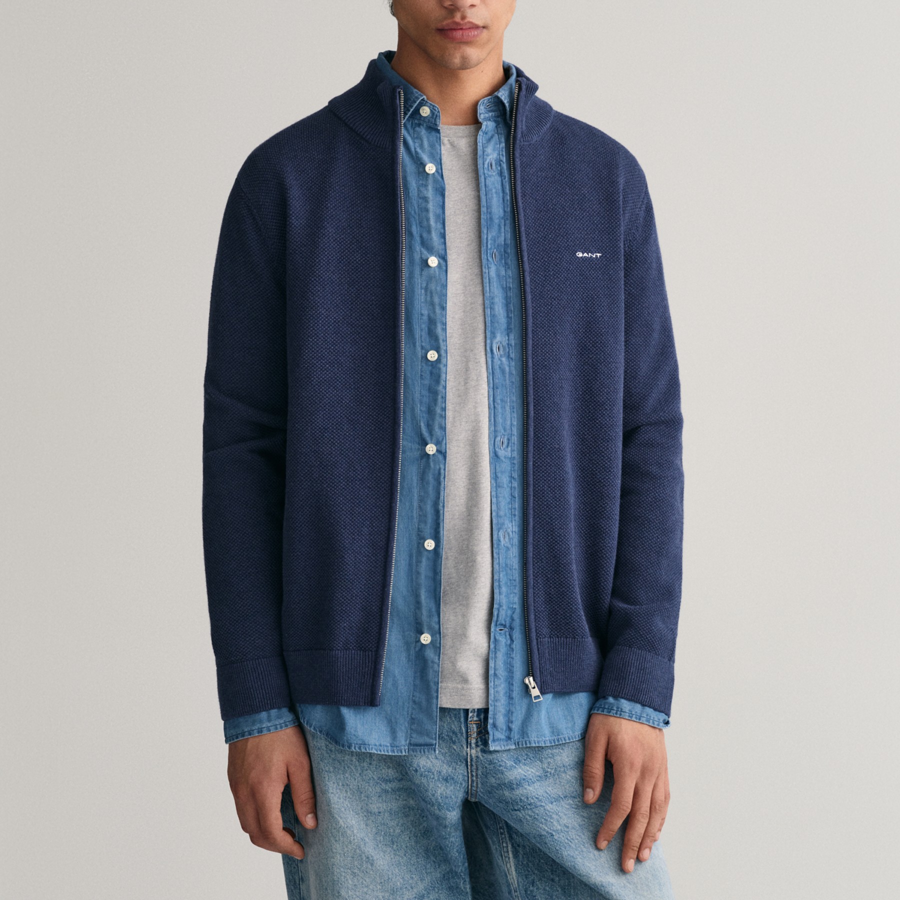 GANT Kardiganas vyrams, Mėlyna, COTTON PIQUE ZIP 2