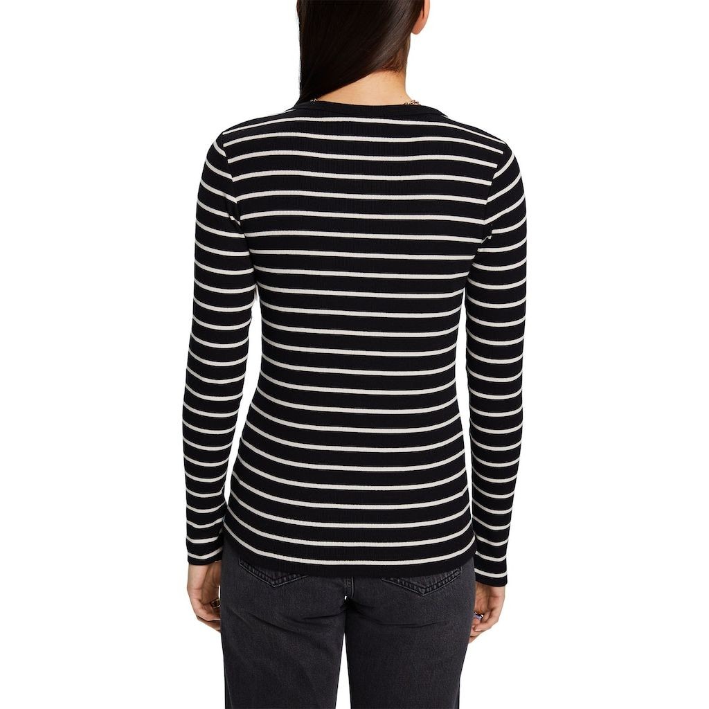 ESPRIT Marškinėliai moterims, Juoda, Striped Rib-Knit Long Sleeve T 3