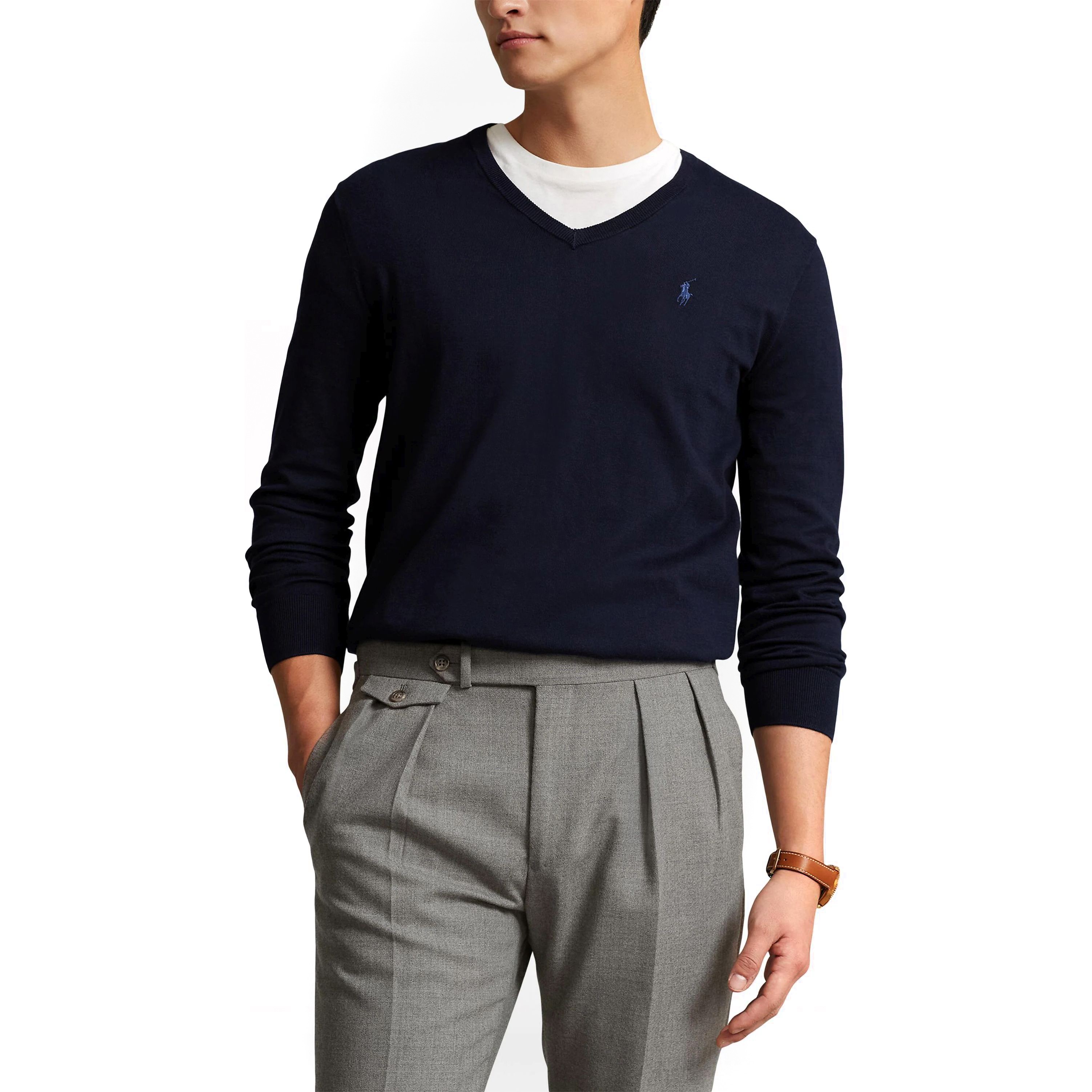 POLO RALPH LAUREN Megztinis vyrams, Mėlyna, Slim fit cotton v-neck sweater 1