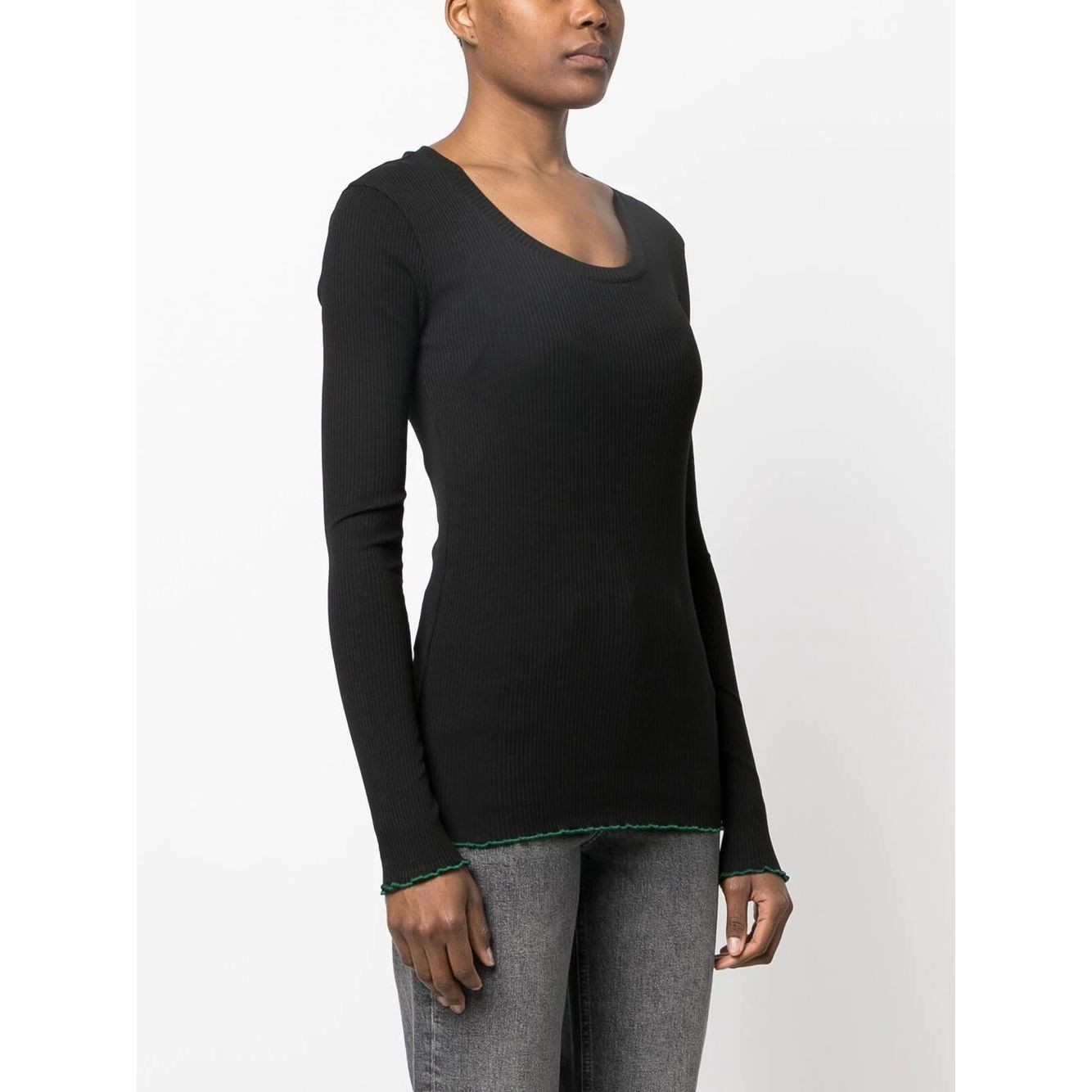 TOMMY HILFIGER Megztinis moterims, Juoda, Slim frill rib scoop-neck swea 3