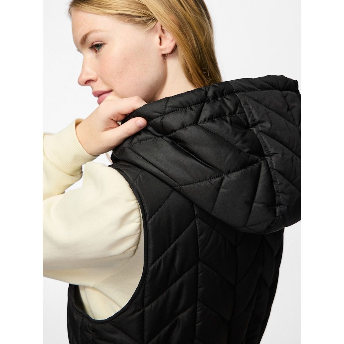 PIECES Pūkinė liemenė moterims, Juoda, Jasmin long vest 5