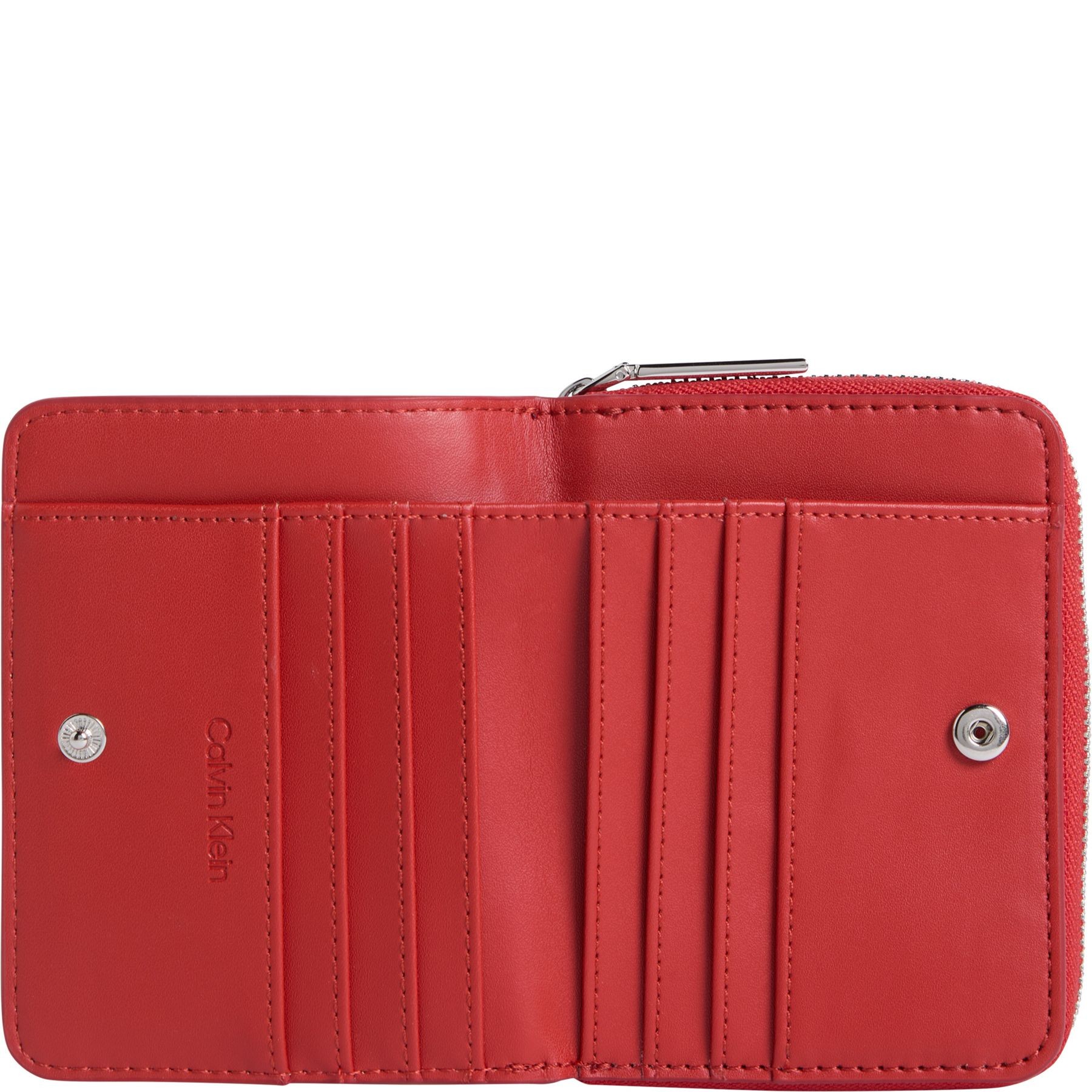 CALVIN KLEIN Piniginė moterims, Raudona, Must medium zip around wallet 2