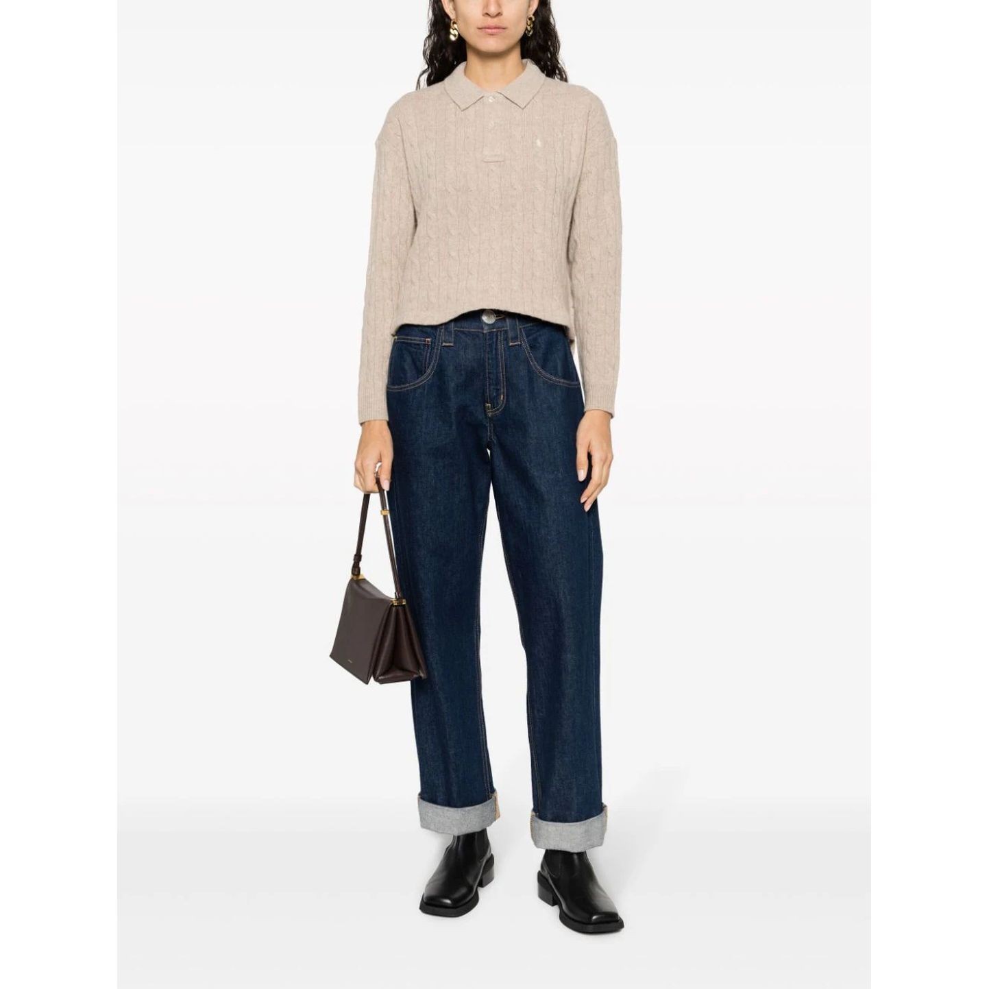 POLO RALPH LAUREN Polo marškiniai trumpos rank. moterims, Smėlio, Long sleeve polo shirt 2