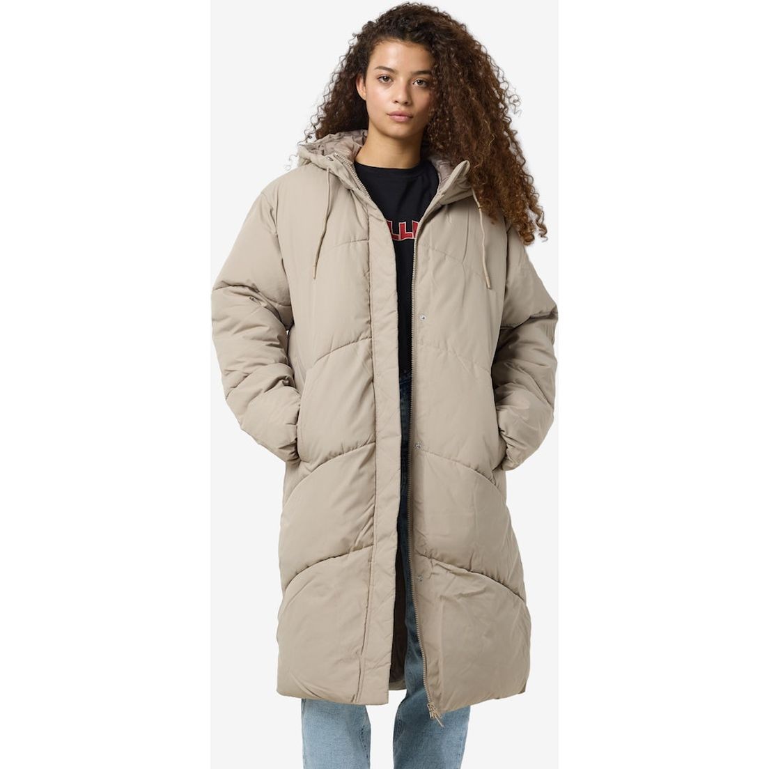 NOISY MAY Pūkinis paltas moterims, Smėlio, Tenna long jacket 5