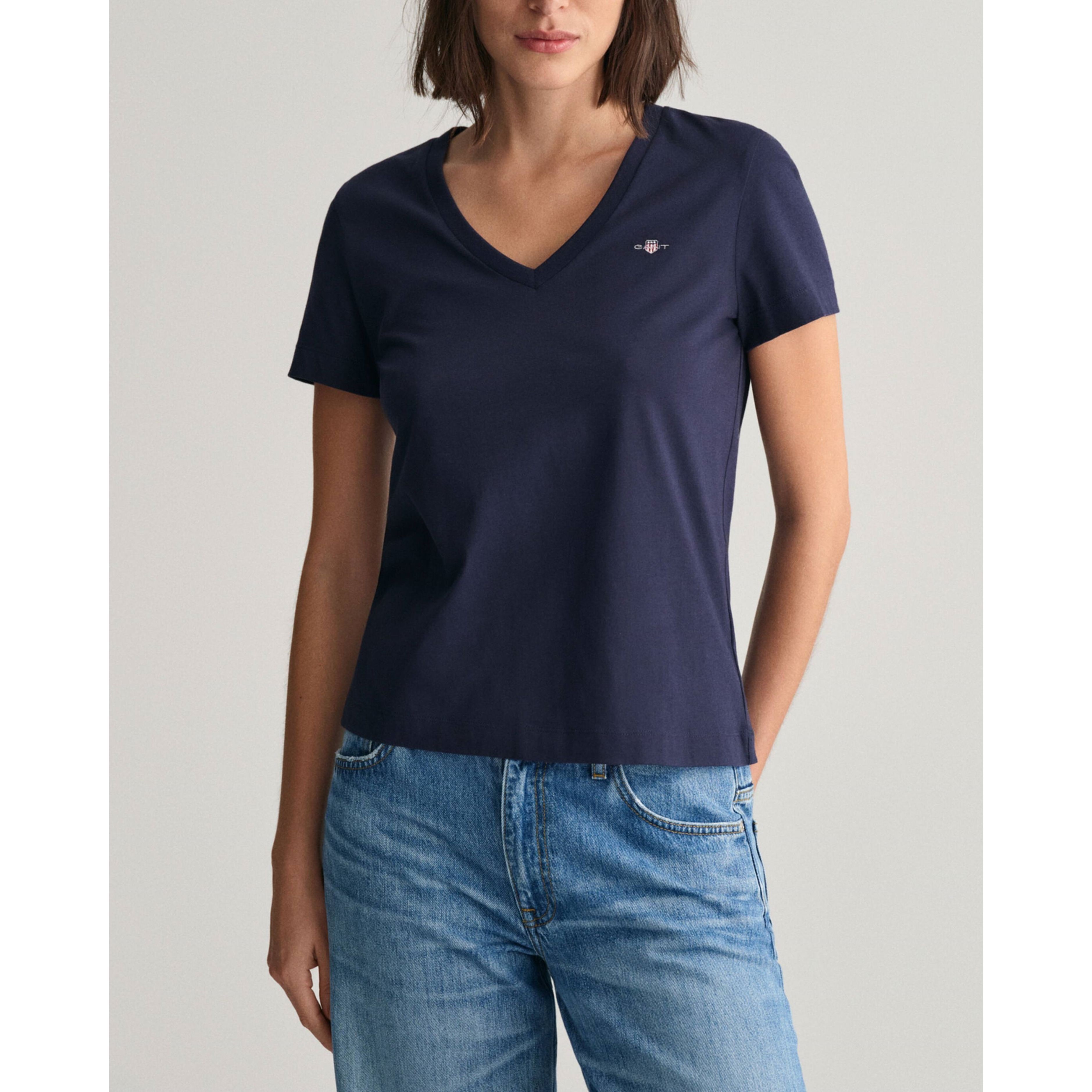 GANT Marškinėliai moterims, Mėlyna, REG SHIELD SS V-NECK T-SHIRT 2