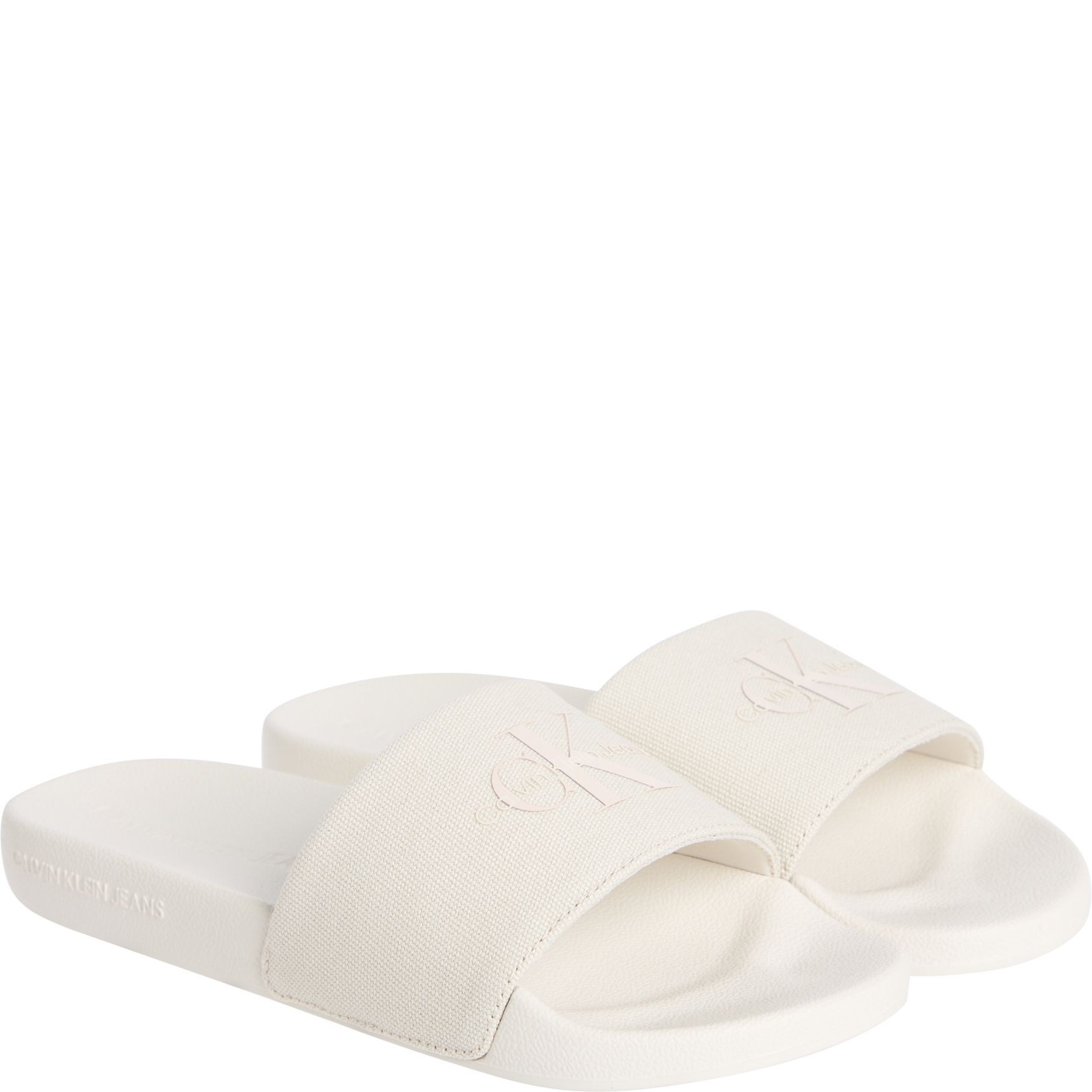 CALVIN KLEIN JEANS Guminės šlepetės moterims, Smėlio, Slide monogram 1