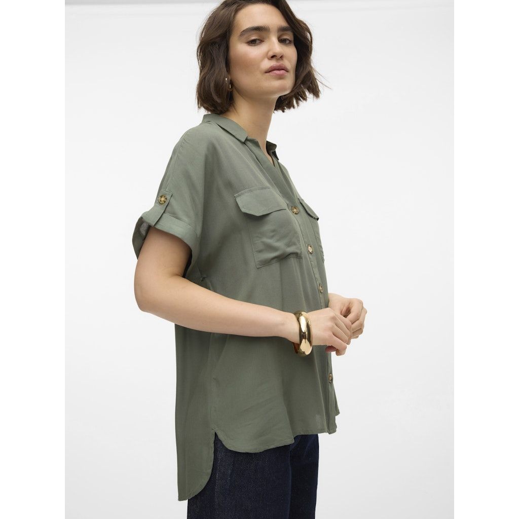 VERO MODA Marškiniai trump. rankovėmis moterims, Chaki, Bumpy shirs 5