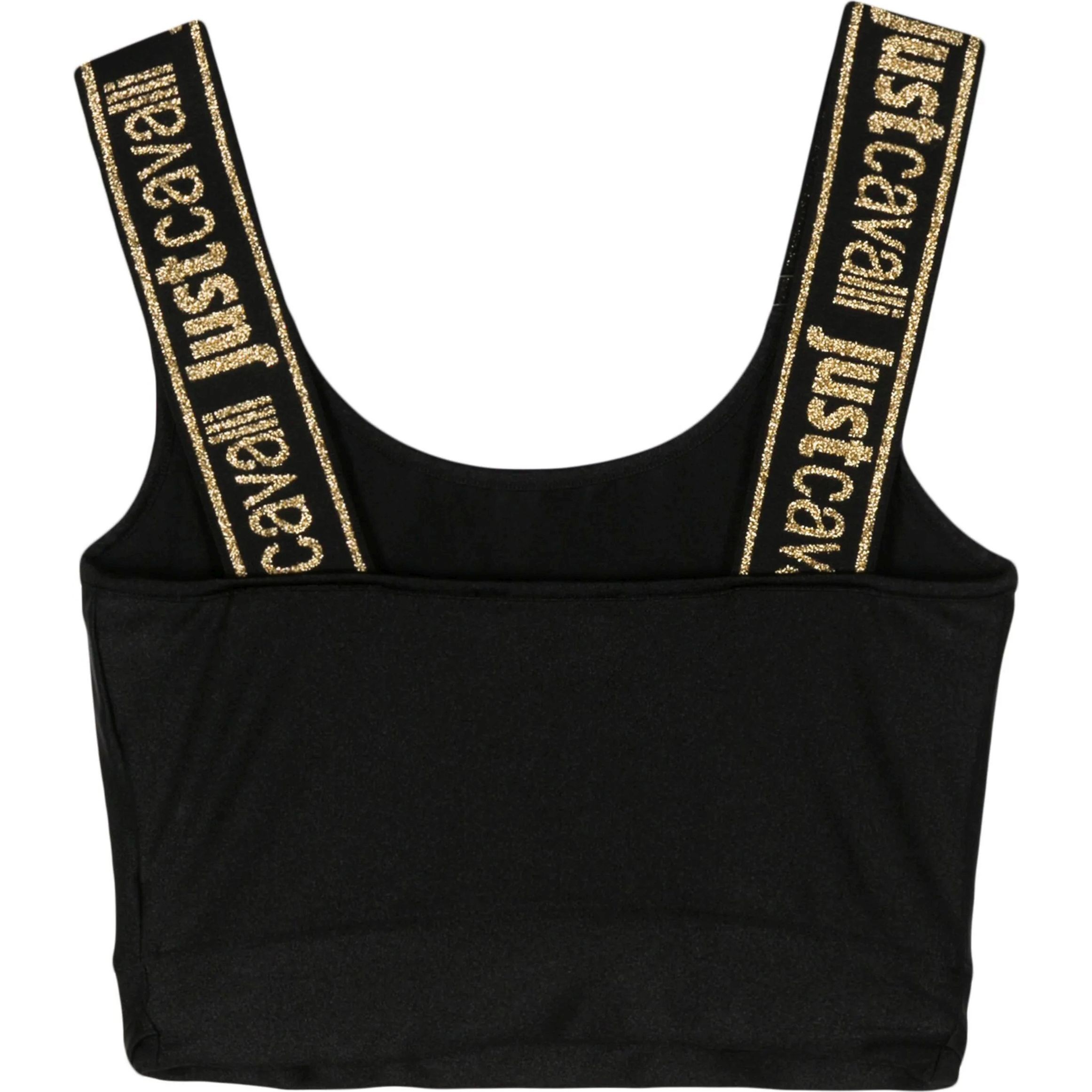 JUST CAVALI Trumpinti marškinėliai moterims, Juoda, Logo-plaque cropped top 2