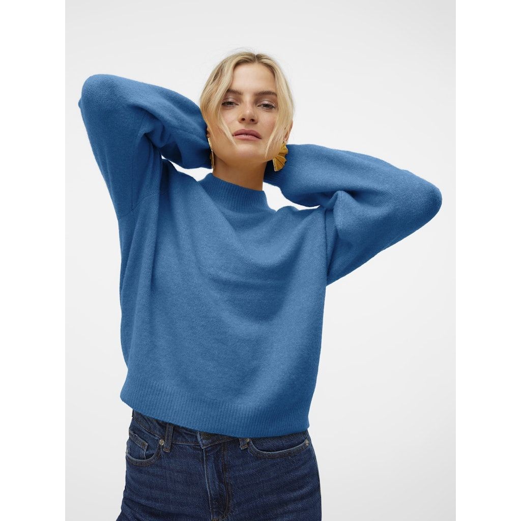 VERO MODA Megztinis su kaklu moterims, Mėlyna, Leaf high neck pullover 2