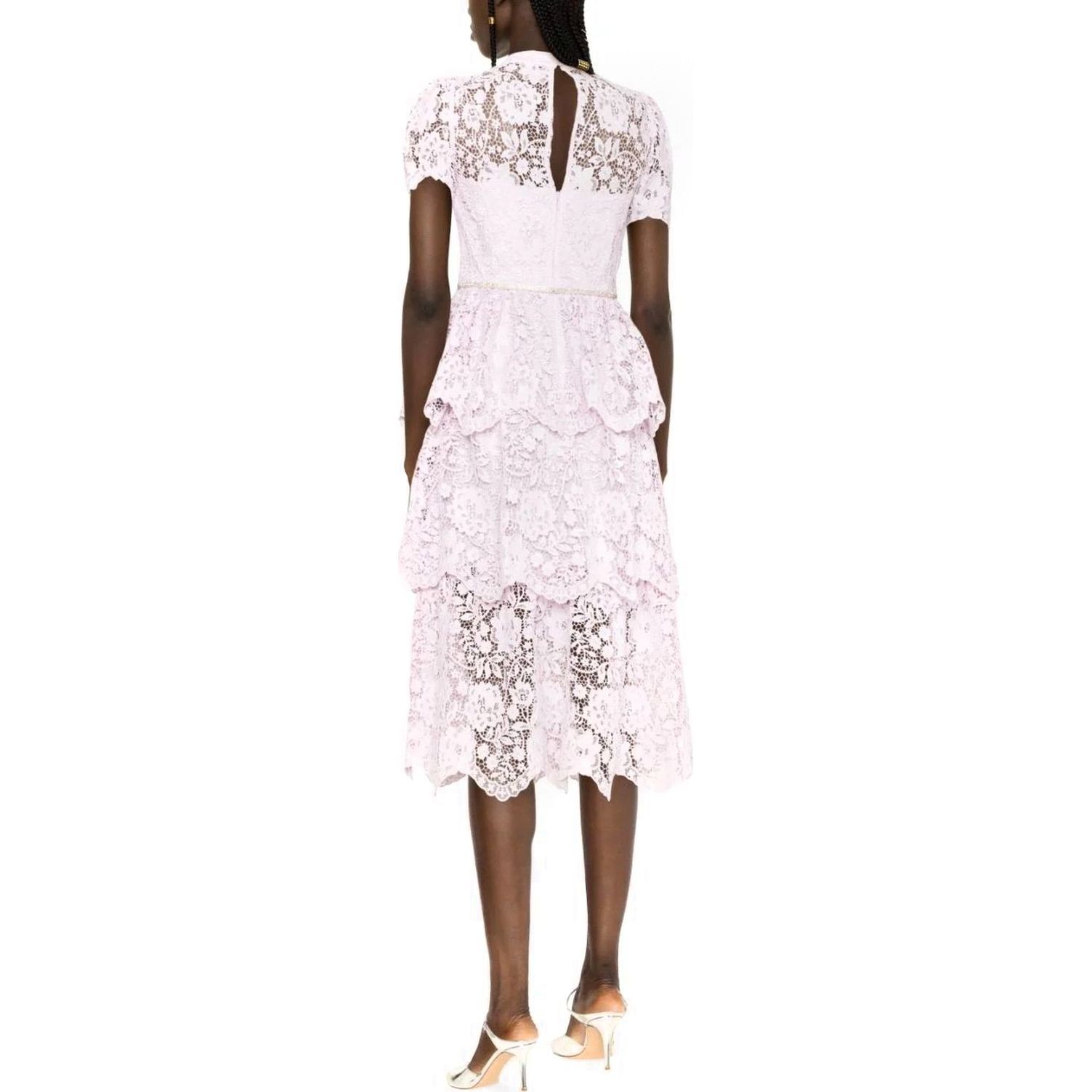 SELF PORTRAIT Midi suknelė moterims, Rožinė, Cord lace tiered midi dress 3