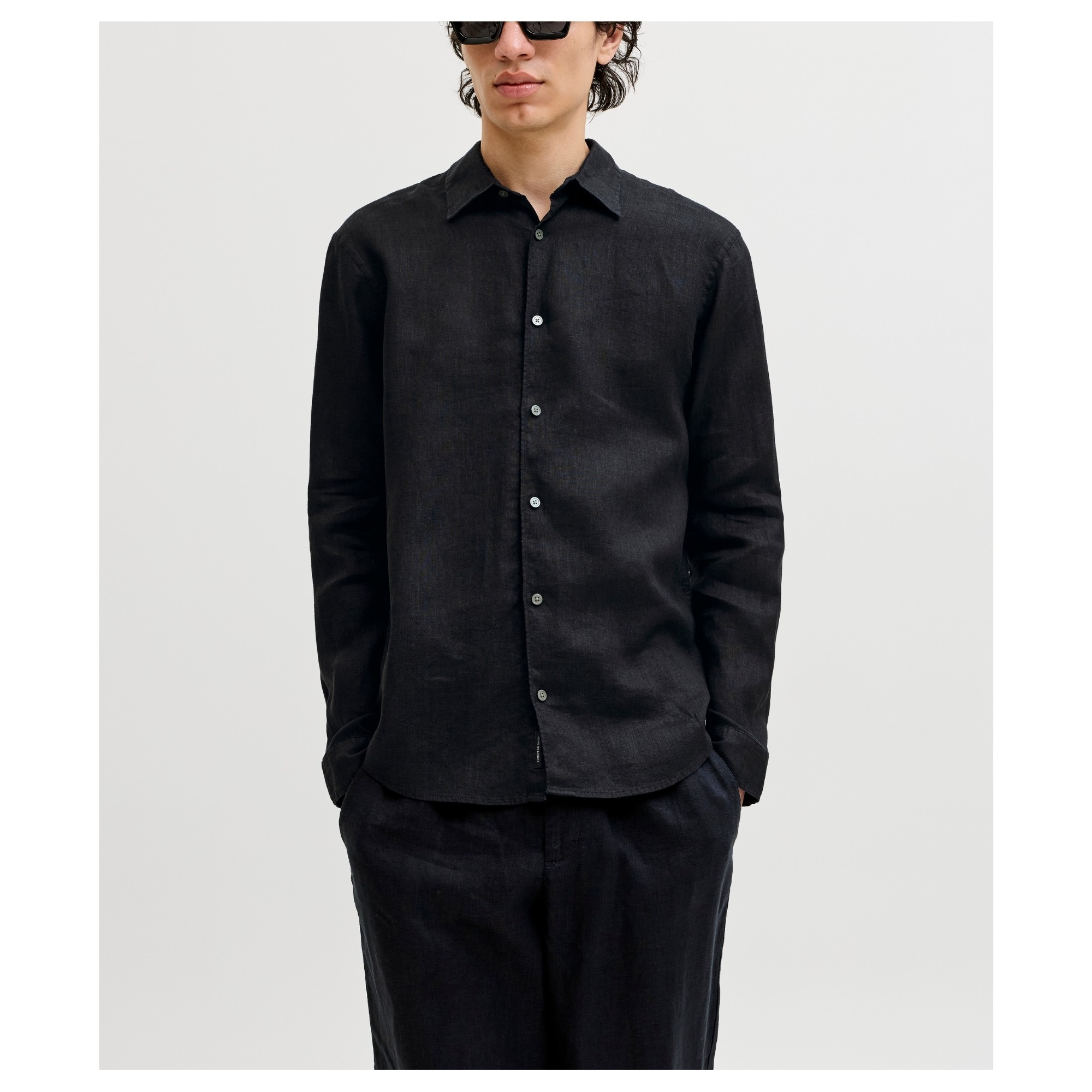 JACK & JONES Marškiniai ilgomis rankovėmis vyrams, Juoda, Lawrence linen 2