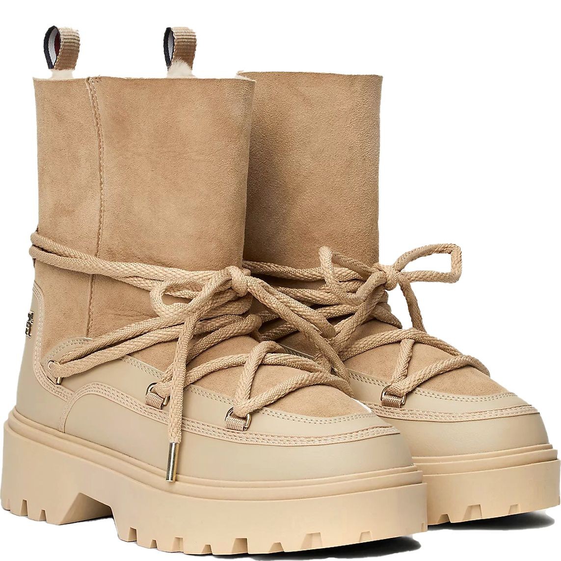 TOMMY HILFIGER Pašiltinti aulinukai moterims, Smėlio, Real shearling snowboot 1