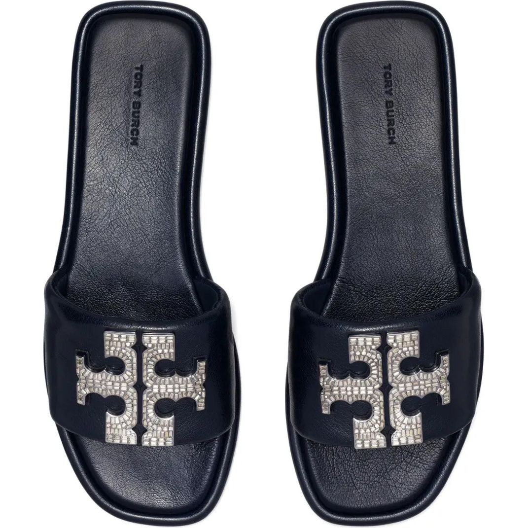 TORY BURCH Guminės šlepetės moterims, Juoda, Double t deco sport slide 4