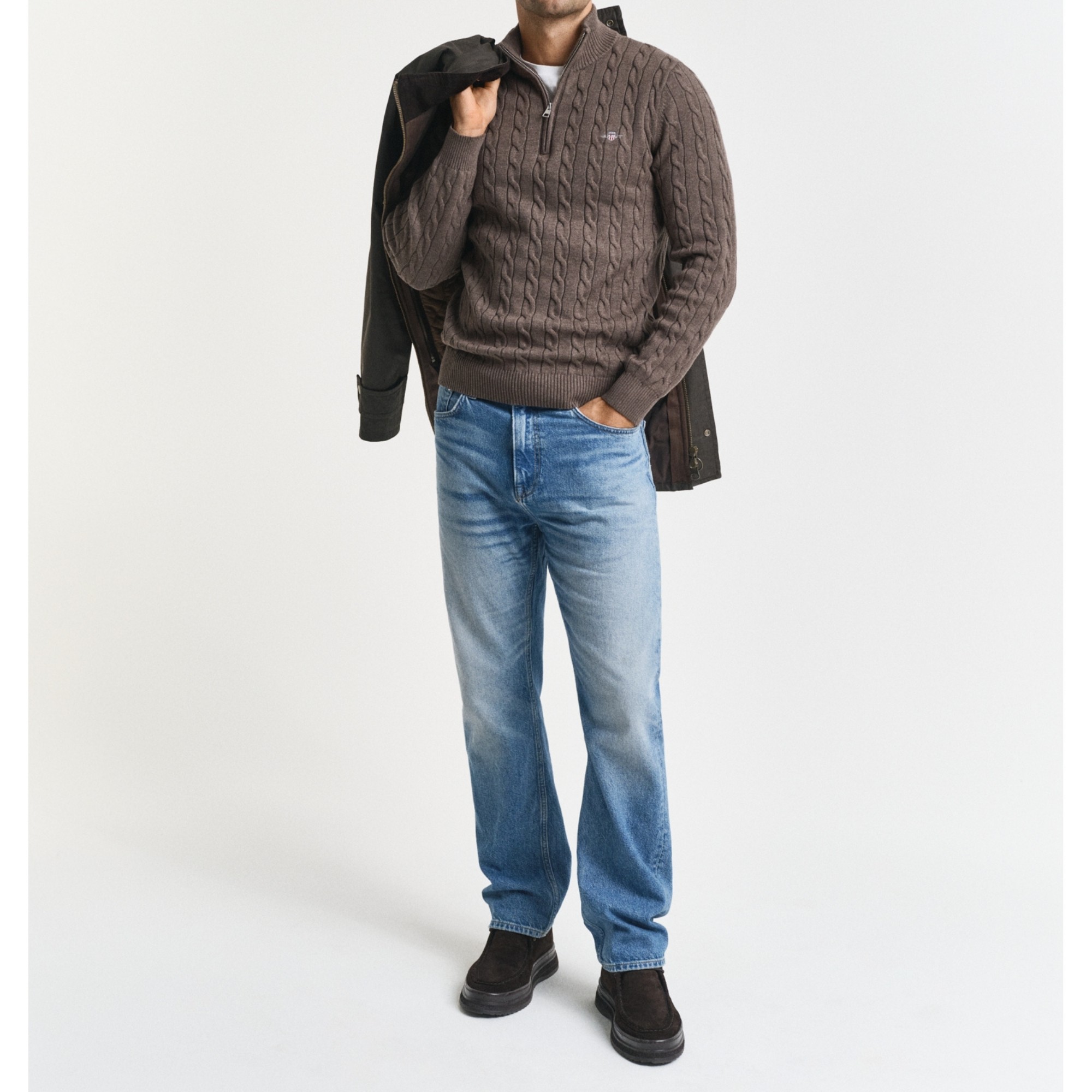 GANT Megztinis vyrams, Ruda, cotton cable half zip 5