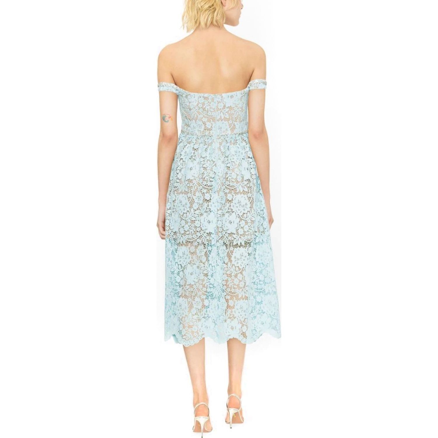 SELF PORTRAIT Midi suknelė moterims, Mėlyna, Cord lace diamante midi dress 3