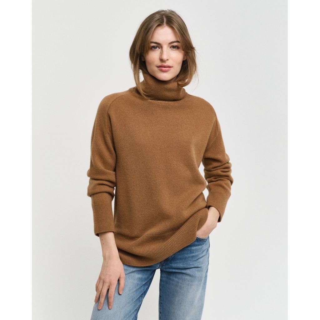 GANT Megztinis su kaklu moterims, Ruda, Herringbone detail sweater 2