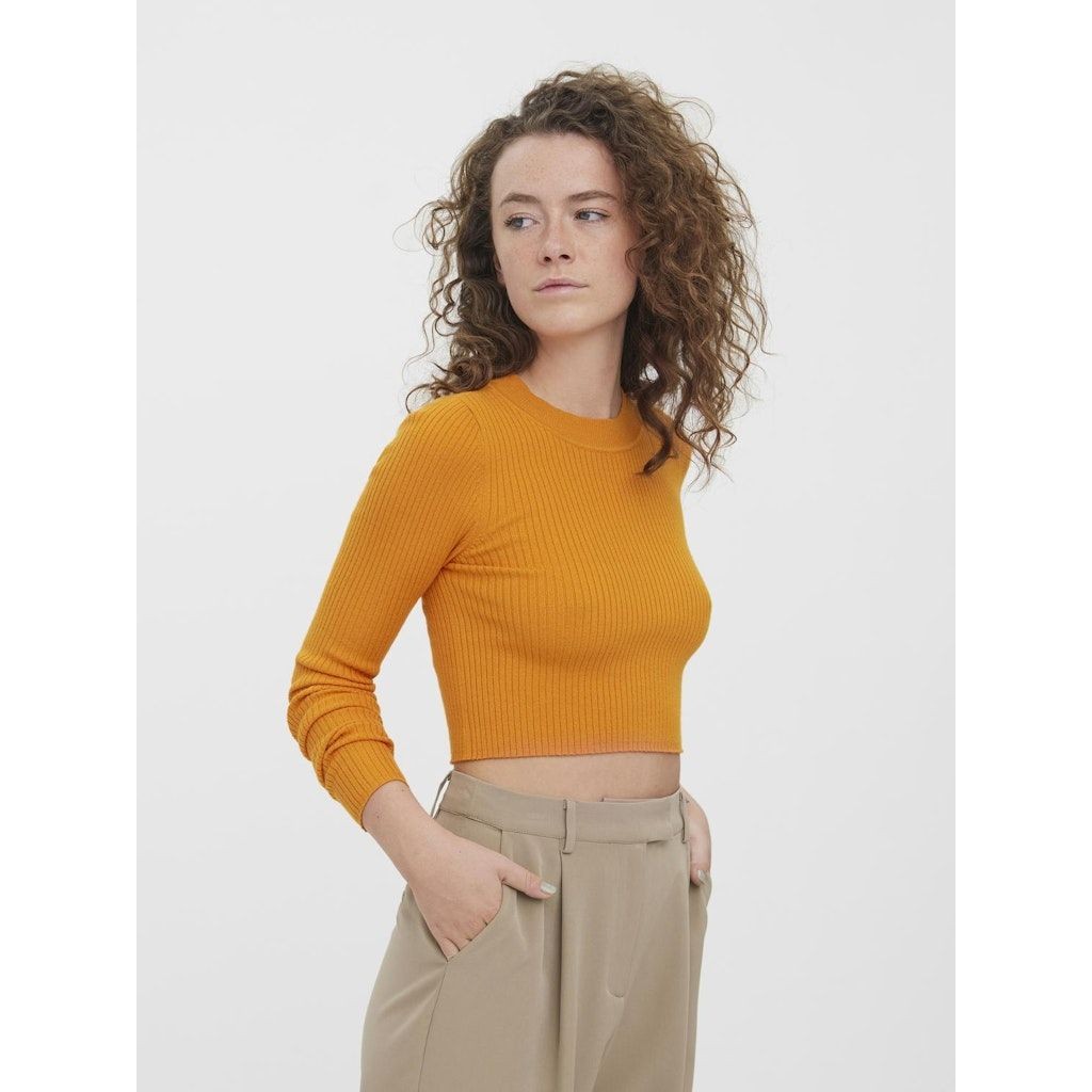 VERO MODA Megztinis moterims, Oranžinė, VMGOLD RIB LS O-NECK 3