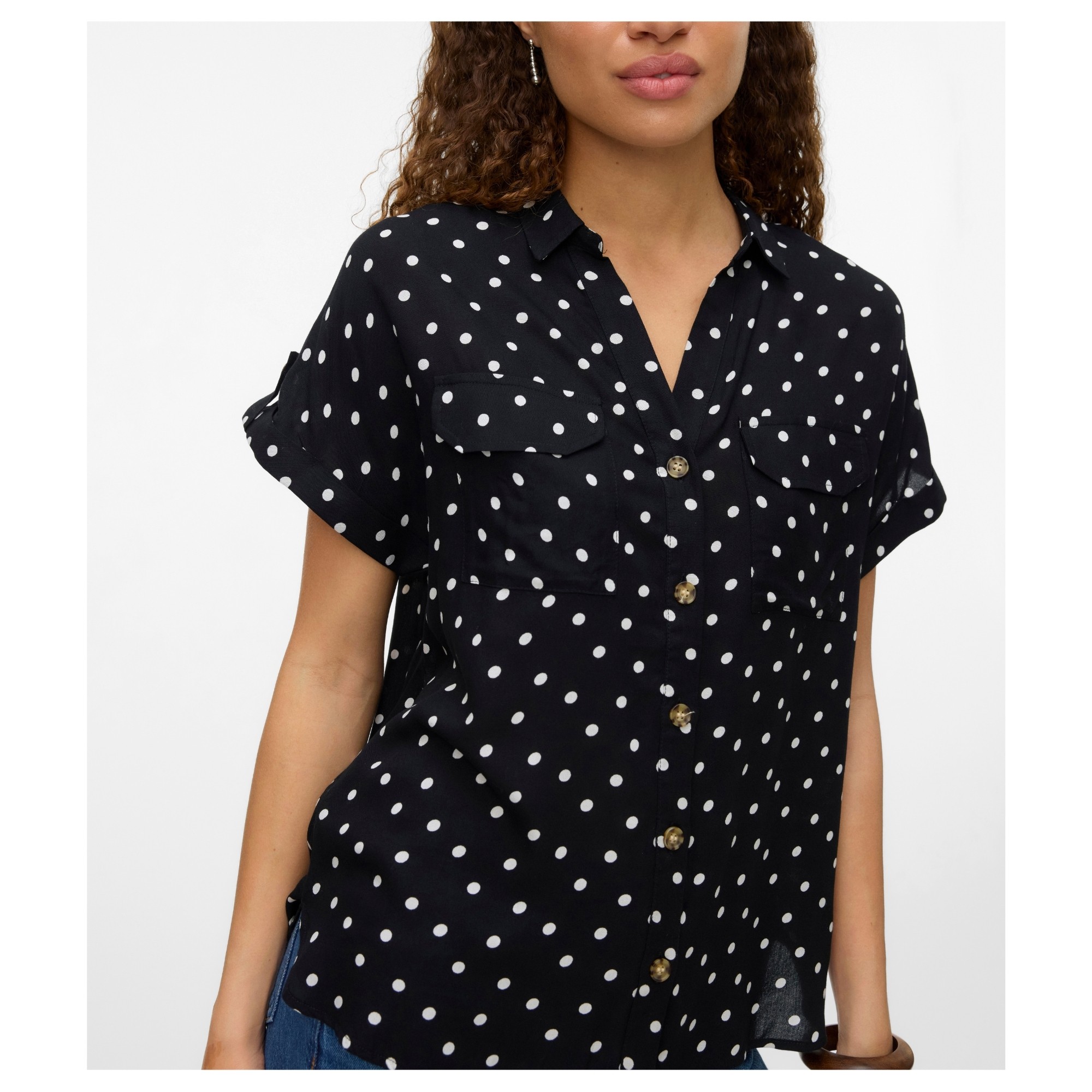 VERO MODA Marškiniai trump. rankovėmis moterims, Juoda, Bumpy ss shirt 2