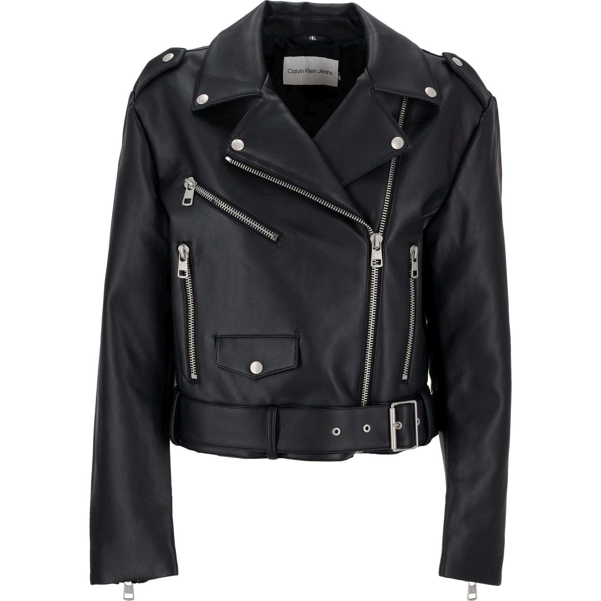 CALVIN KLEIN JEANS Odinė striukė moterims, Juoda, Biker jacket 1