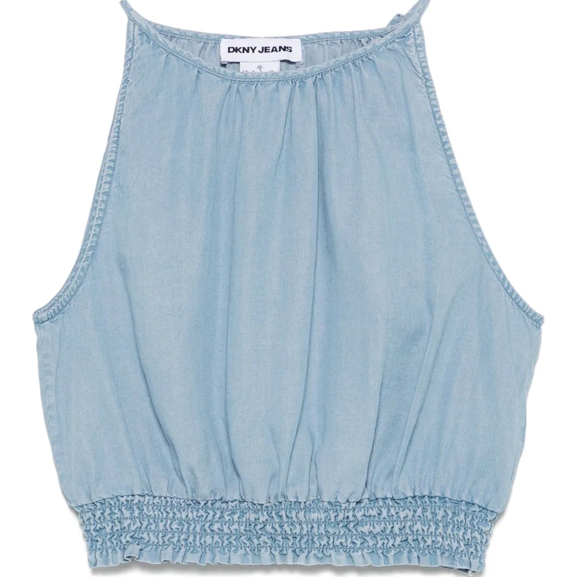 DKNY Marškiniai be rankovių moterims, Mėlyna, Smocked waist croppe 1