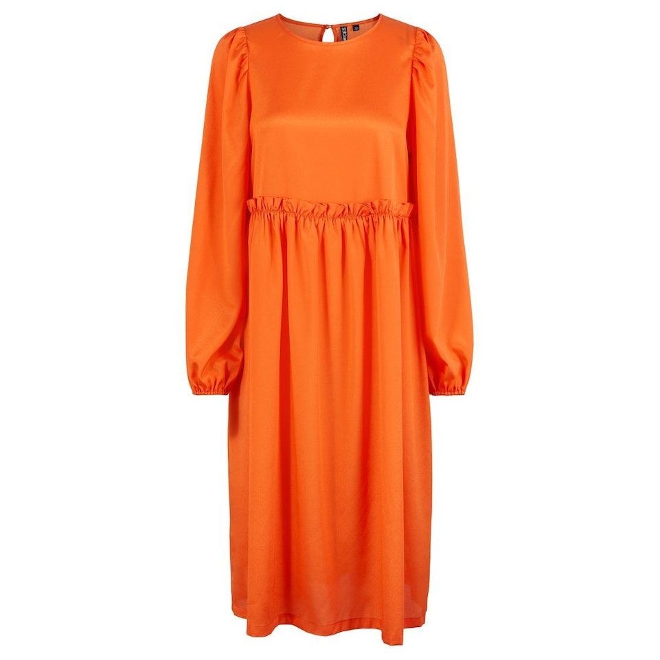 PIECES Midi suknelė moterims, Oranžinė, PCDYNE LS MIDI DRESS 1