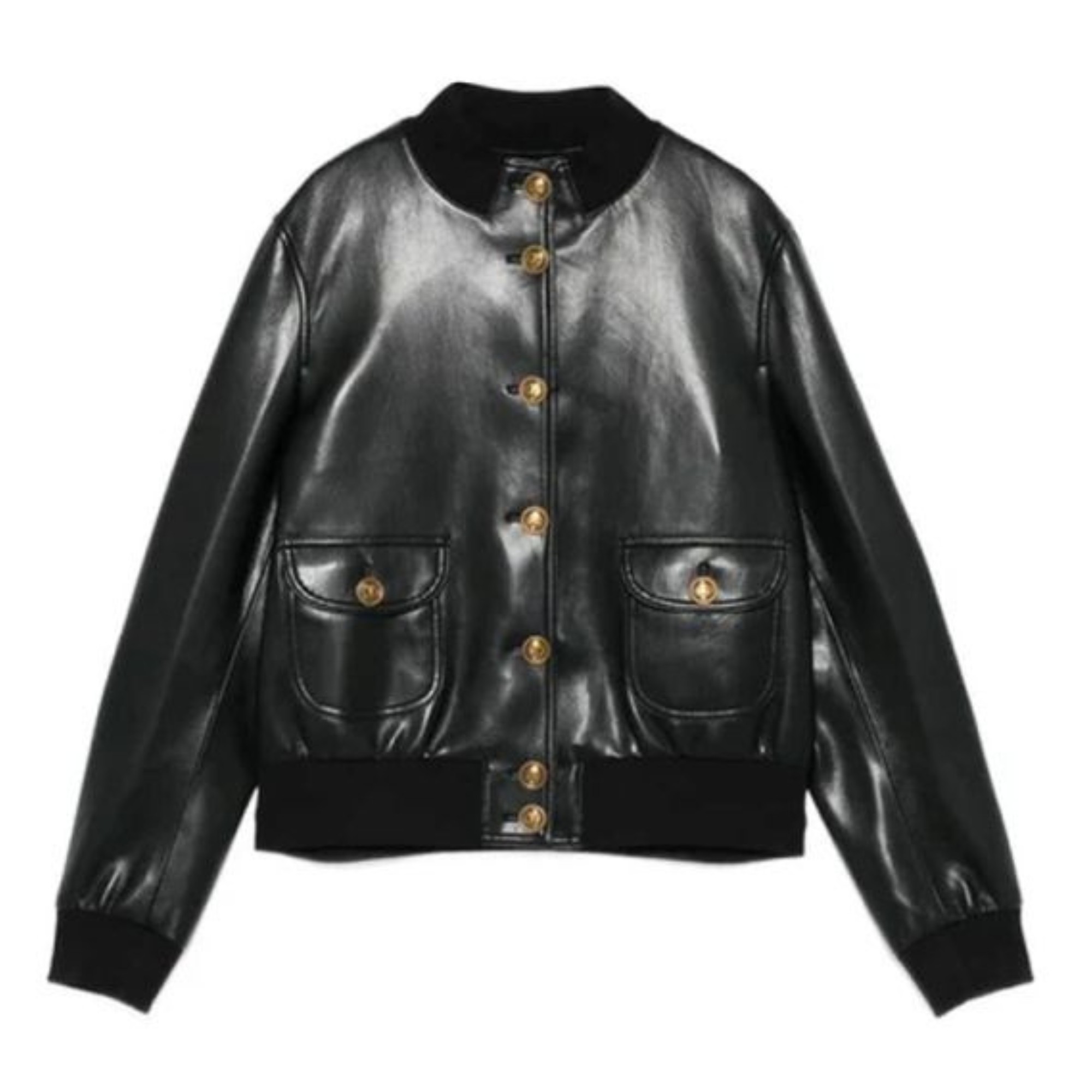 TWINSET Odinė striukė moterims, Juoda, Leather jacket 