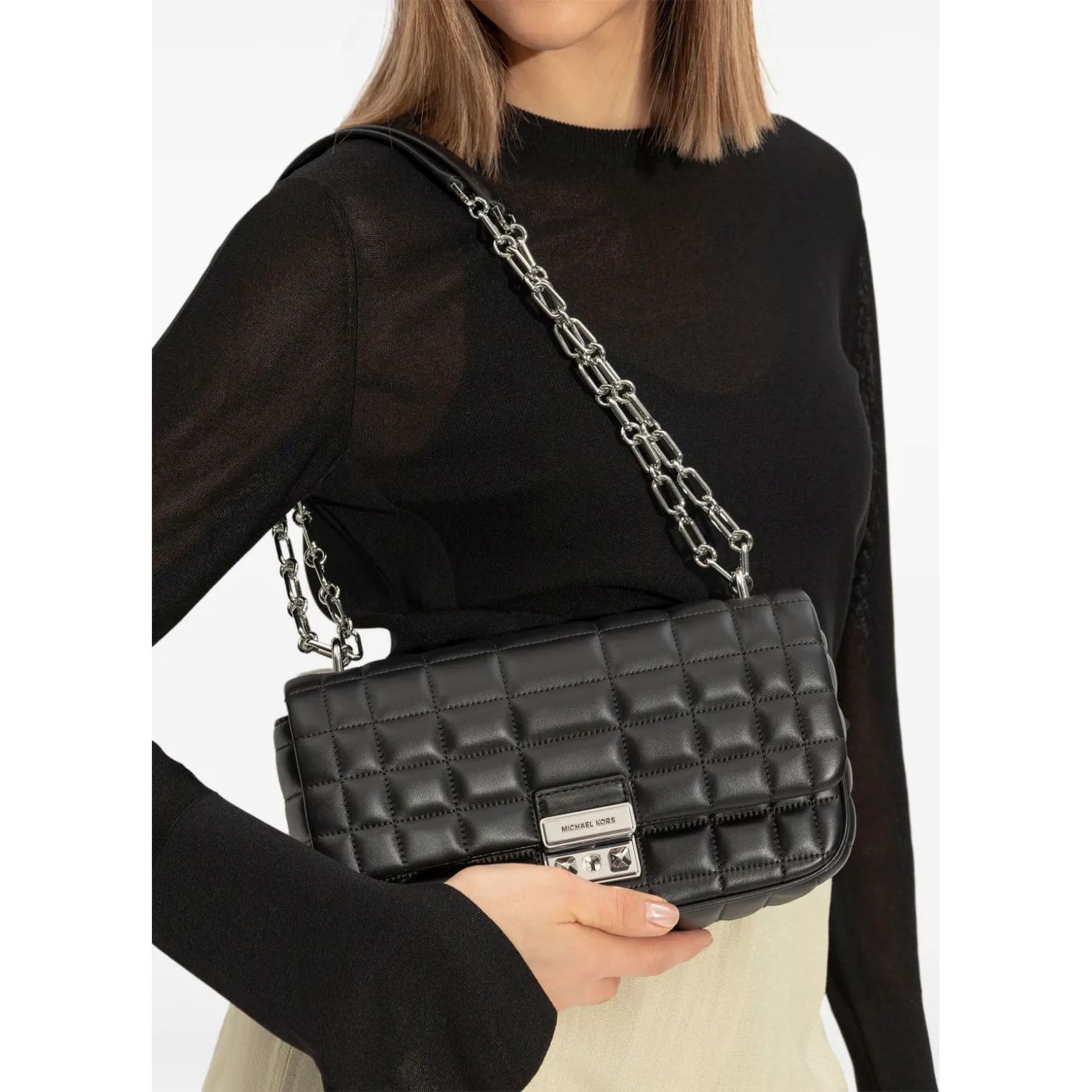 MICHAEL KORS Rankinė per petį moterims, Juoda, Lg conv chain shldr 2