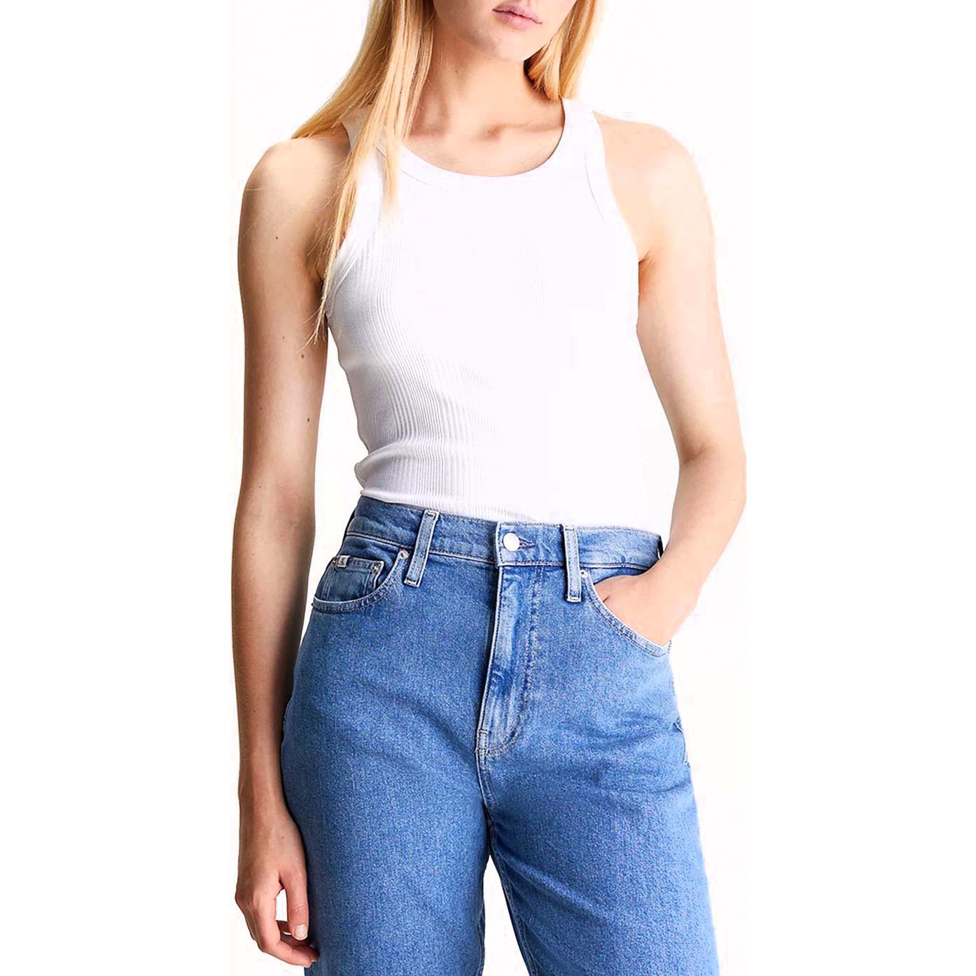 CALVIN KLEIN JEANS Marškiniai be rankovių moterims, Balta, Tank top 2