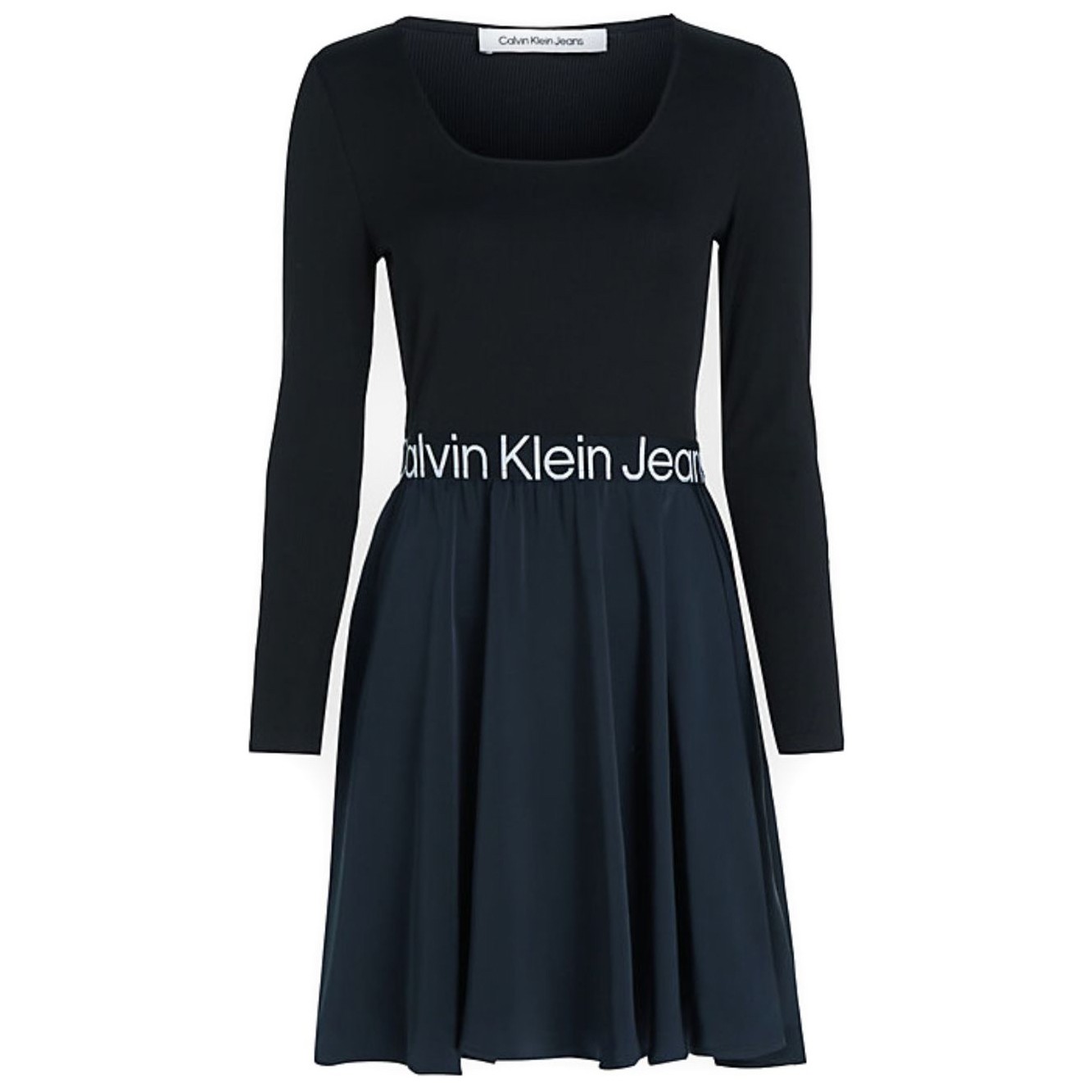 CALVIN KLEIN JEANS Midi suknelė moterims, Juoda, Logo elastic ls dress 1