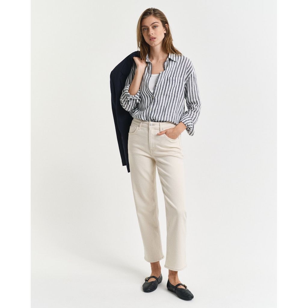 GANT Tiesūs džinsai moterims, Smėlio, Ecru cropped straight jeans 2