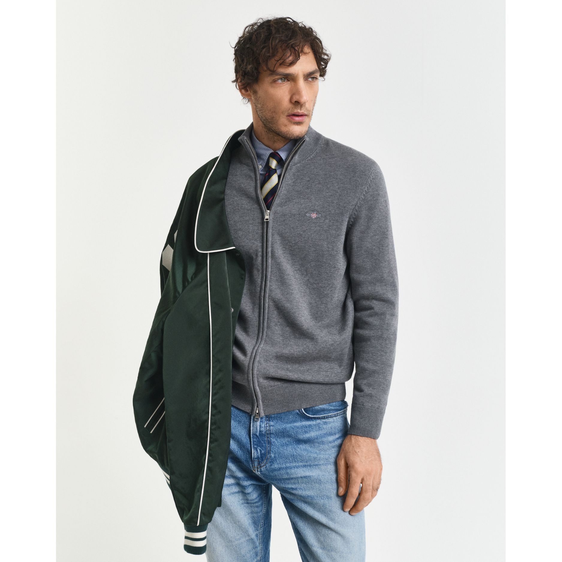 GANT Kardiganas vyrams, Pilka, Casual cotton zip 2