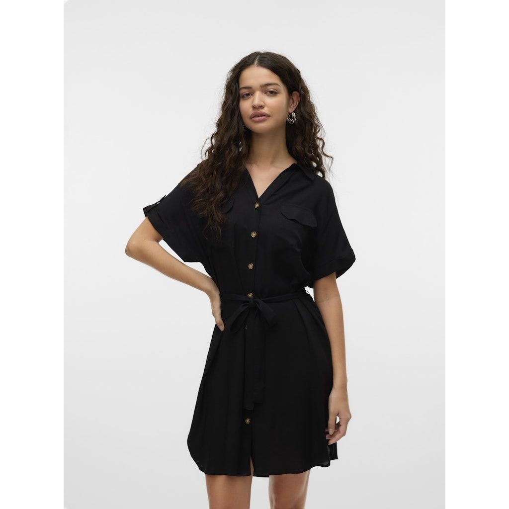 VERO MODA Mini suknelė moterims, Juoda, Bumpy short shirt dress 2