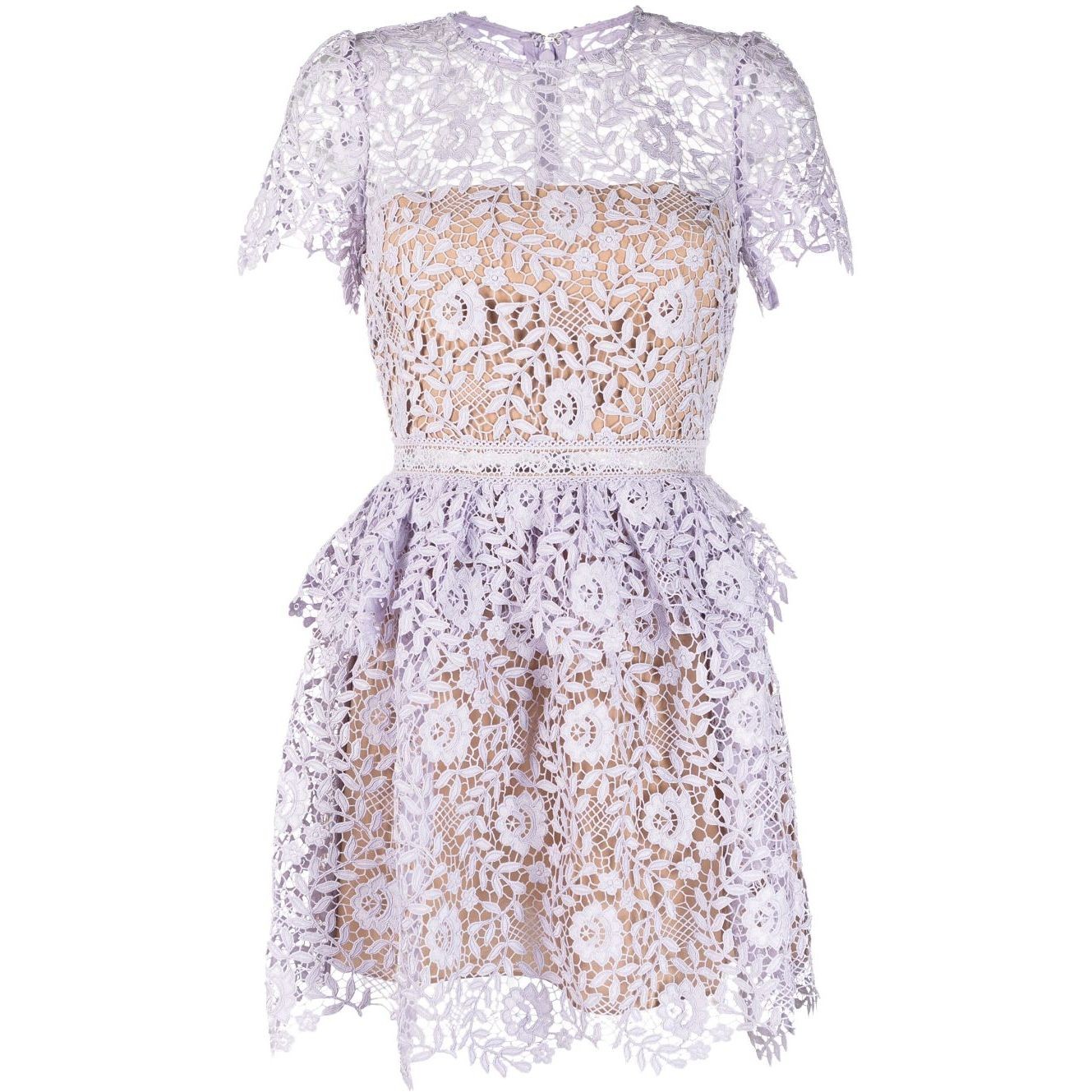 SELF PORTRAIT Mini suknelė moterims, purple, Lilac lace peplum mini dress 1