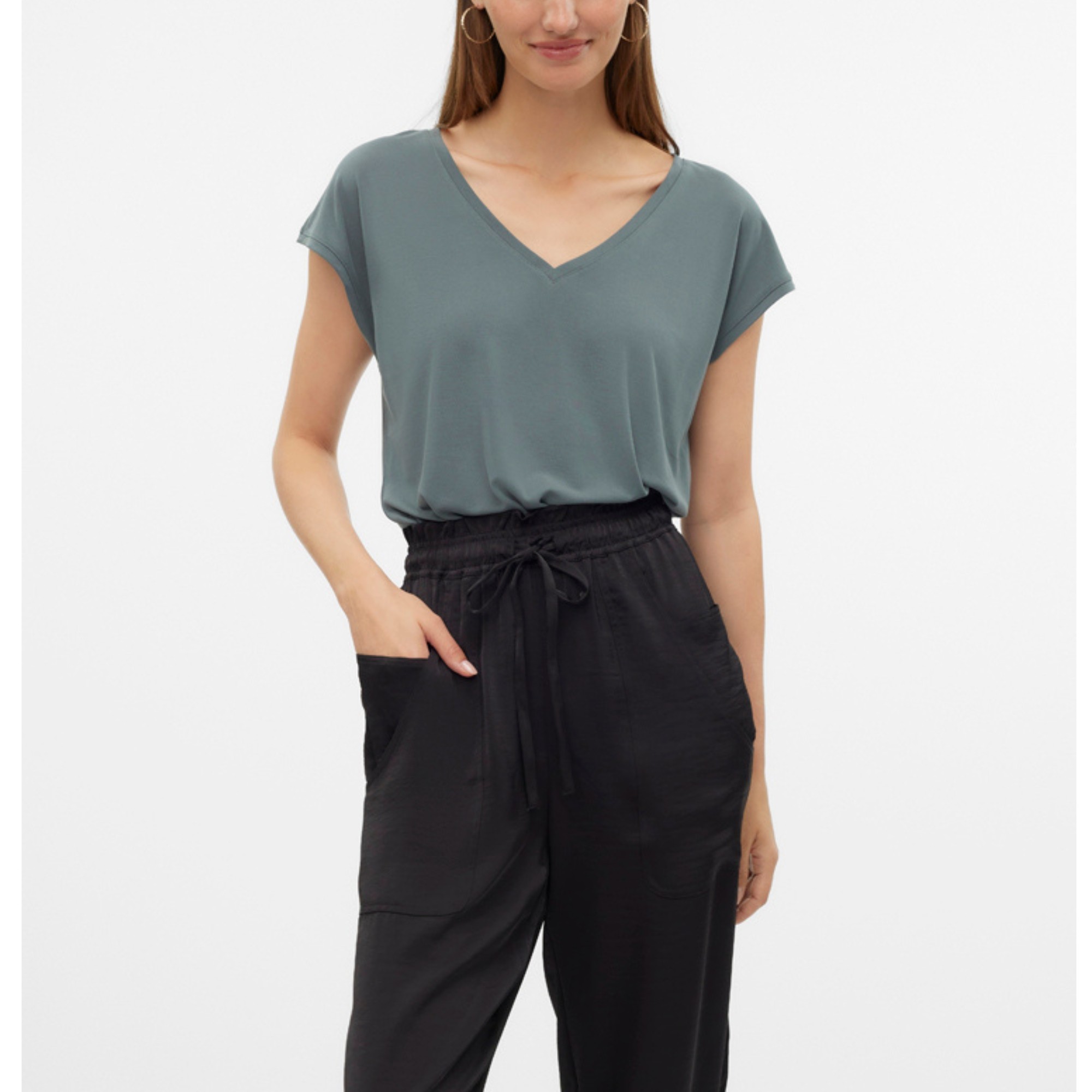 VERO MODA Marškinėliai moterims, Chaki, Filli v-neck tee 2