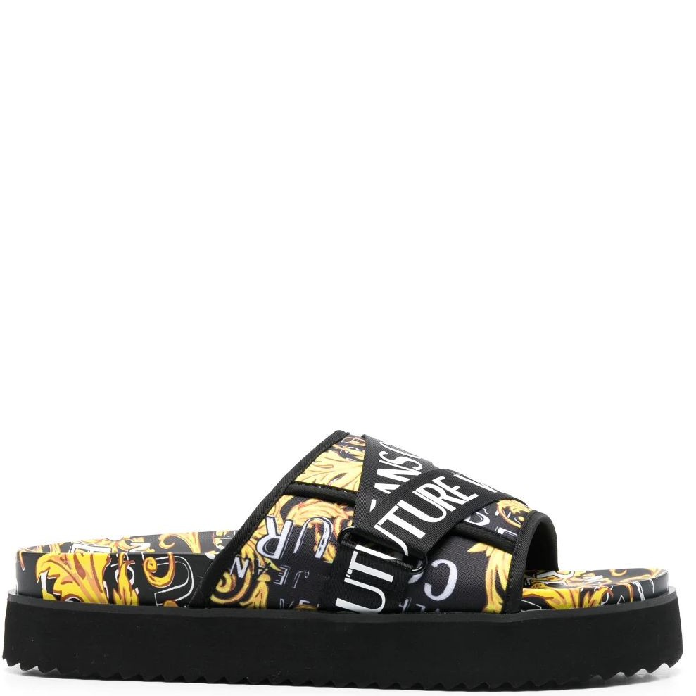 VERSACE JEANS CUTURE Šlepetės vyrams, BLACK/GOLD, Fondo arizona sandals