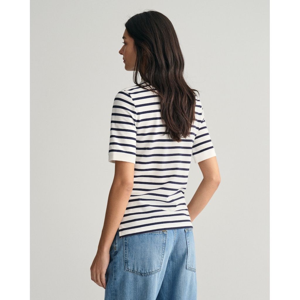 GANT Polo marškiniai trumpos rank. moterims, Geltona, SLIM STRIPED SHIELD SS PIQUE 3