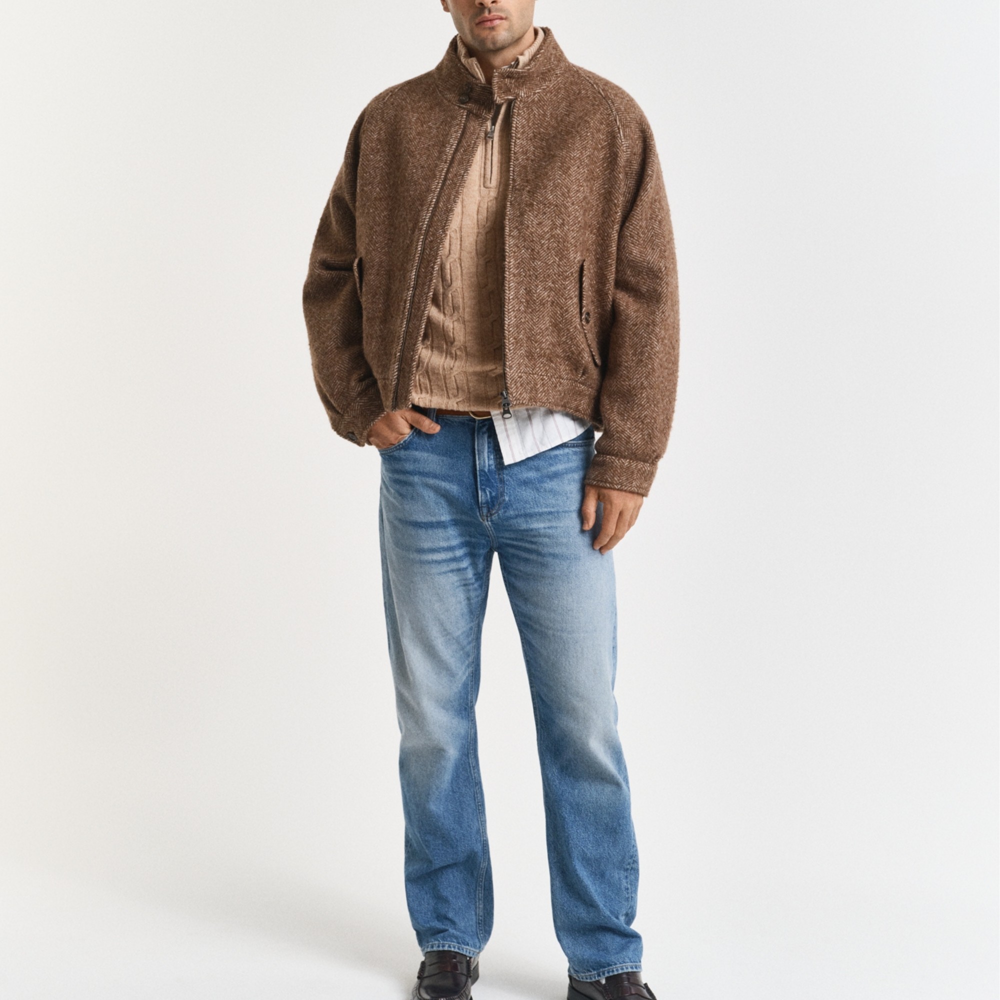 GANT Megztinis vyrams, Chaki, lambswool cable half zip 5