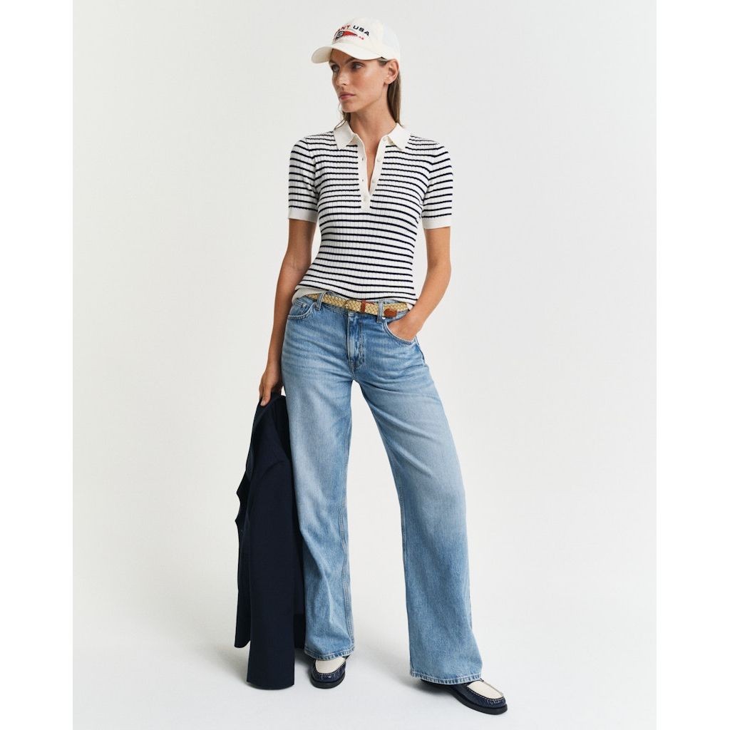GANT Megztinis moterims, Mėlyna, Rib knit striped rugger 5