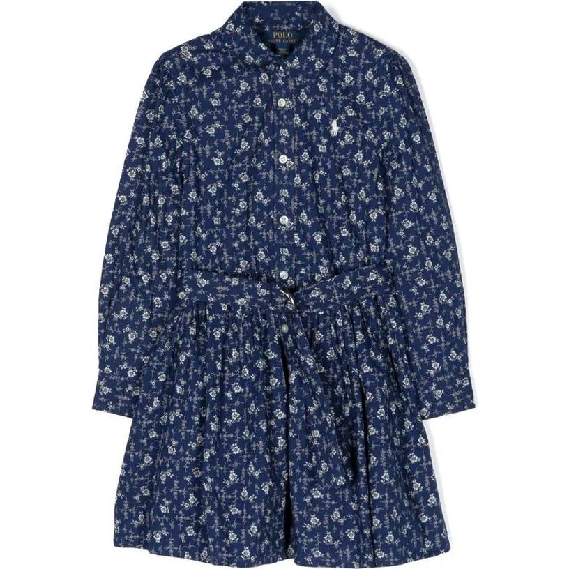 RALPH LAUREN KIDS Midi suknelė mergaitėms, Mėlyna, Floral cotton shirtdress (2-6x 1